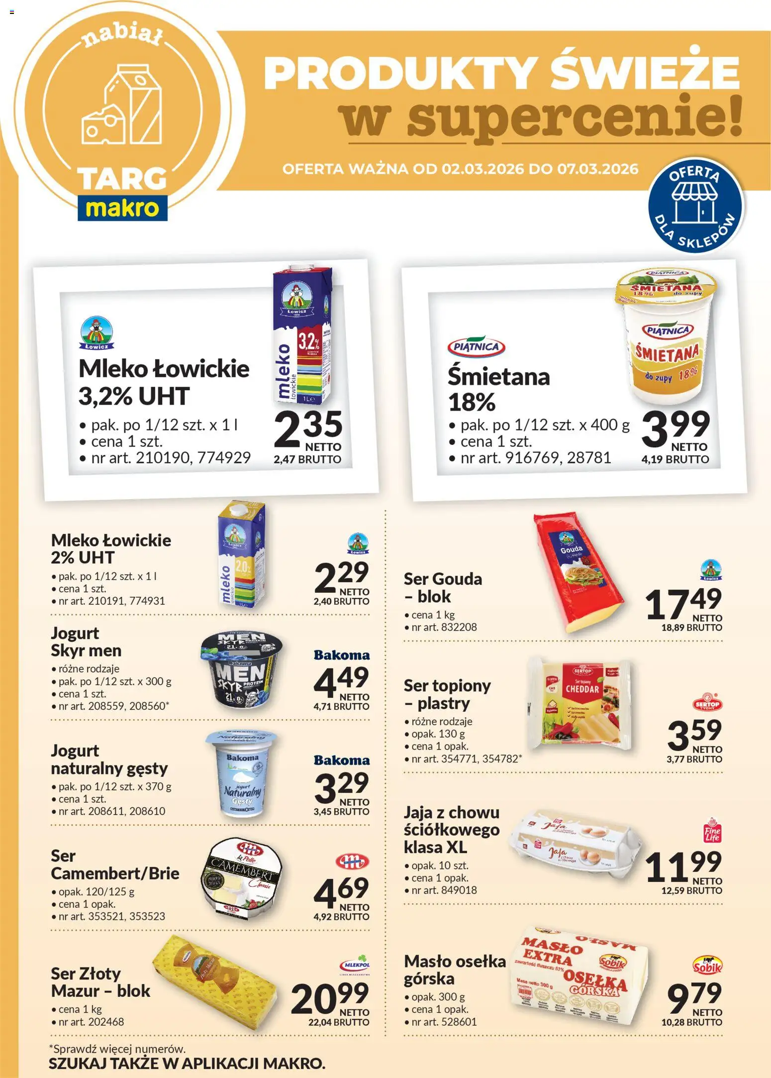 Makro gazetka - Oferta świeża w super cenach od 02.03.2026 | Strona: 1 | Produkty: Camembert, Mleko, Cheddar, Jaja