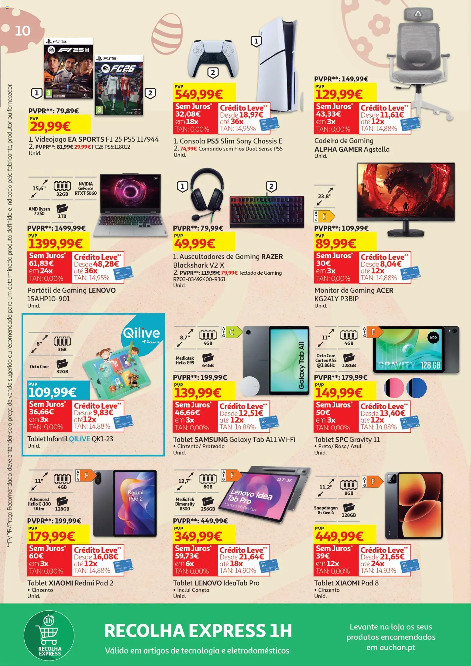Auchan - Tecno Páscoa │ válido de 13.03.2026 | Página: 10 | Produtos: Monitor, Teclado, Cadeira, Tablet