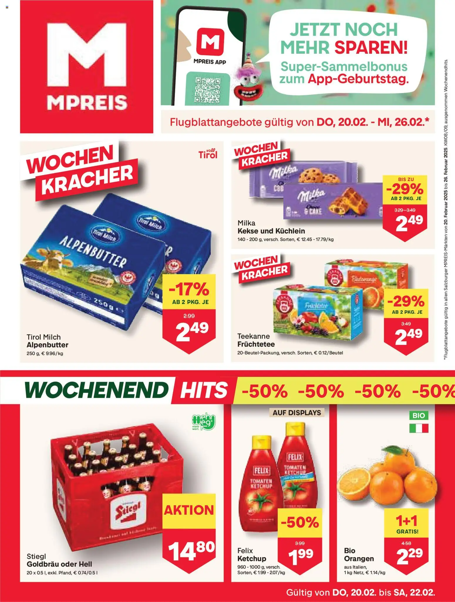 MPREIS Altenmarkt im Pongau gültig ab 20.02.2026 | Seite: 1 | Produkte: Kekse, Milch, Orangen, Tomaten