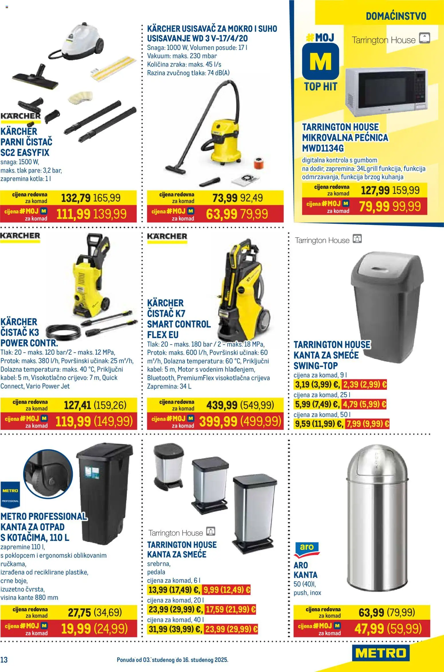 Metro katalog | vrijedi od 03.11.2025 | Stranica: 9 | Proizvodi: Kanta za smeće, Kabel, Parni čistač, Mikrovalna pećnica