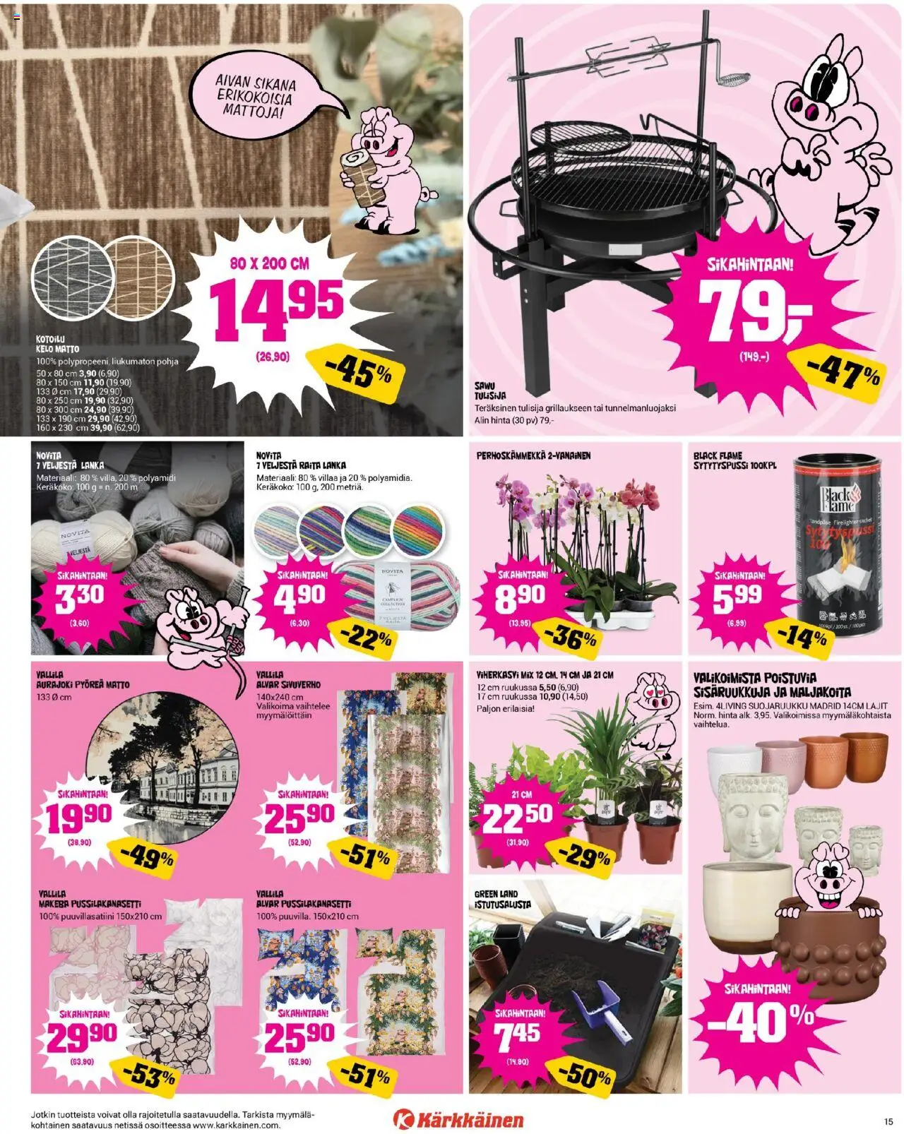 Kärkkäinen tarjoukset – voimassa 01.10.2025 alkaen | Sivu: 15 | Tuotteet: Pussilakanasetti, Matto