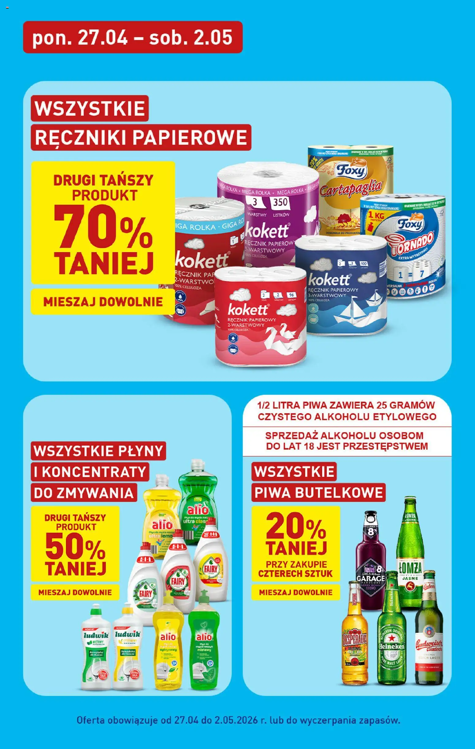 Aldi gazetka - Sezon na grill od 27.04.2026 | Strona: 8 | Produkty: Ręczniki papierowe, Fairy, Ręcznik papierowy, Heineken