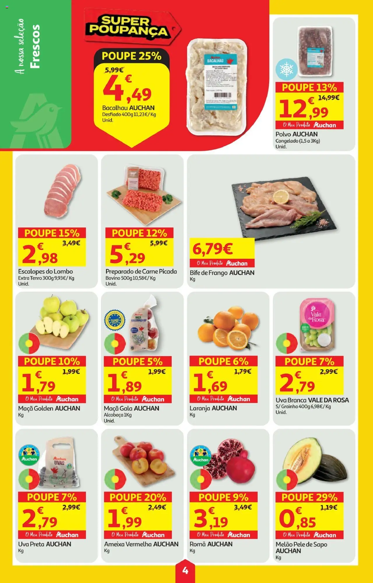 Minipreço folheto │ válido de 18.09.2025 | Página: 4 | Produtos: Bacalhau, Frango, Maça, Uvas
