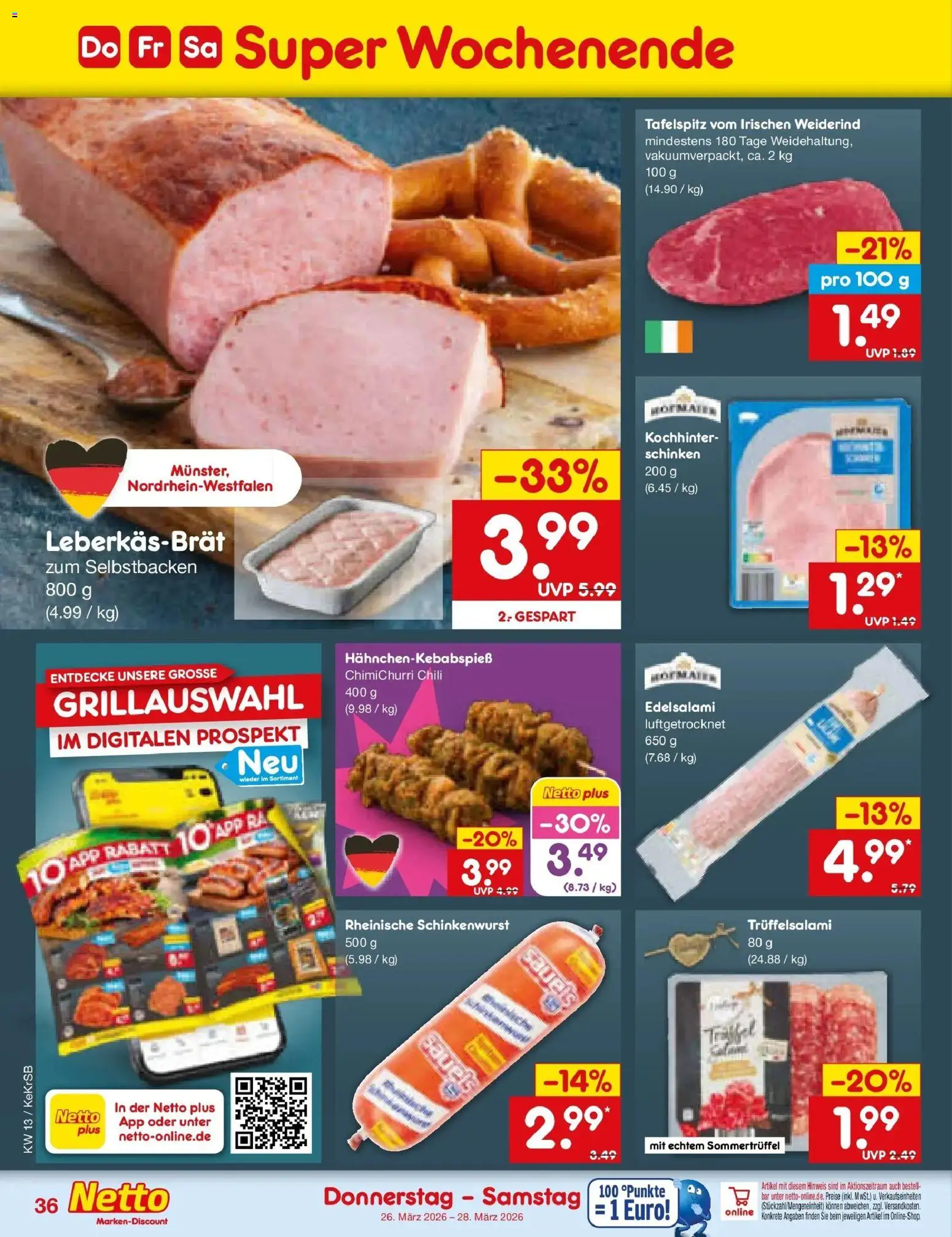 Netto Marken-Discount Prospekt Kruft	 – gültig ab 23.03.2026 | Seite: 52 | Produkte: Tafelspitz, Chili, Schinken