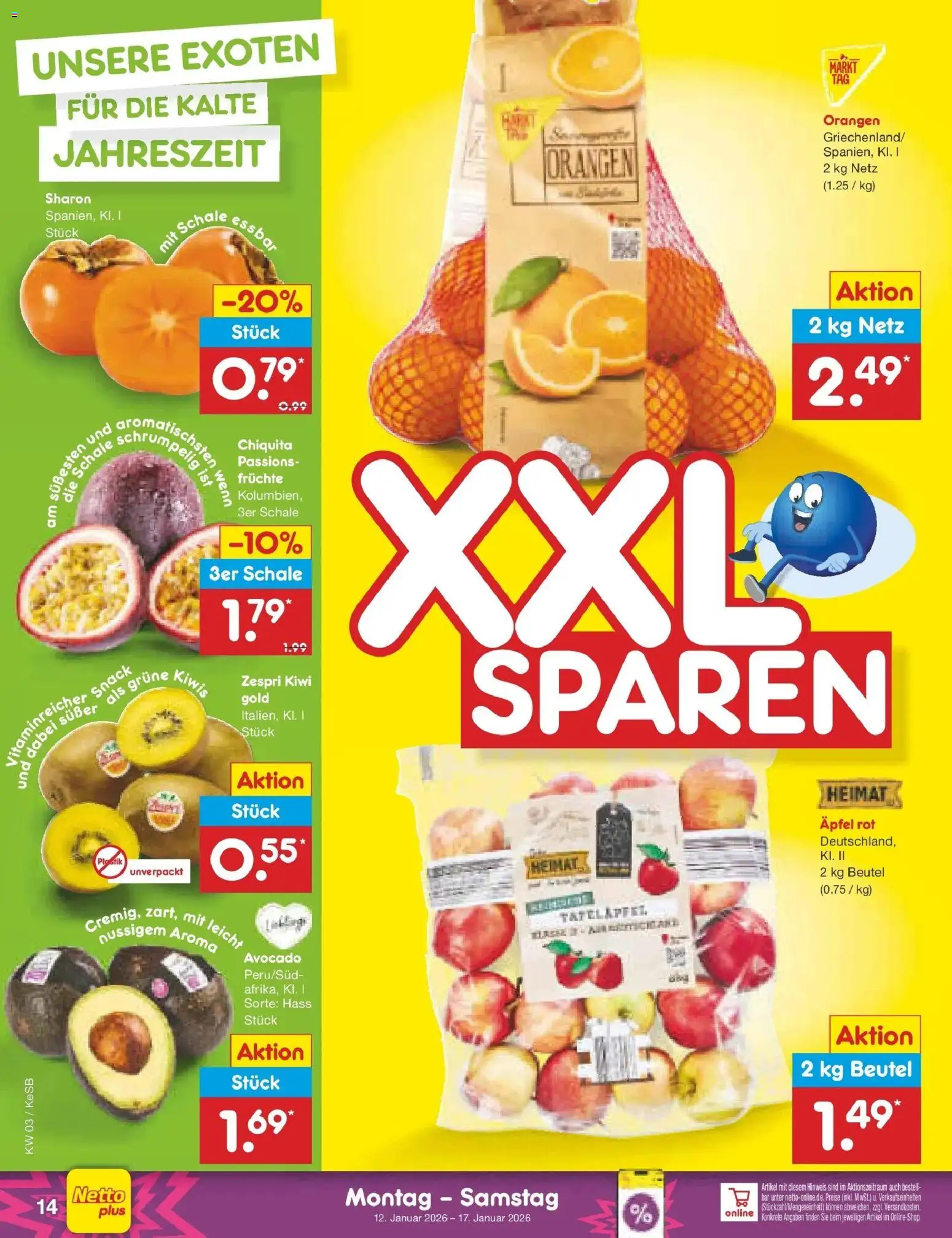Netto Marken-Discount prospekt Kruft	 – gültig ab 12.01.2026 | Seite: 14 | Produkte: Äpfel, Orangen, Avocado, Kiwi