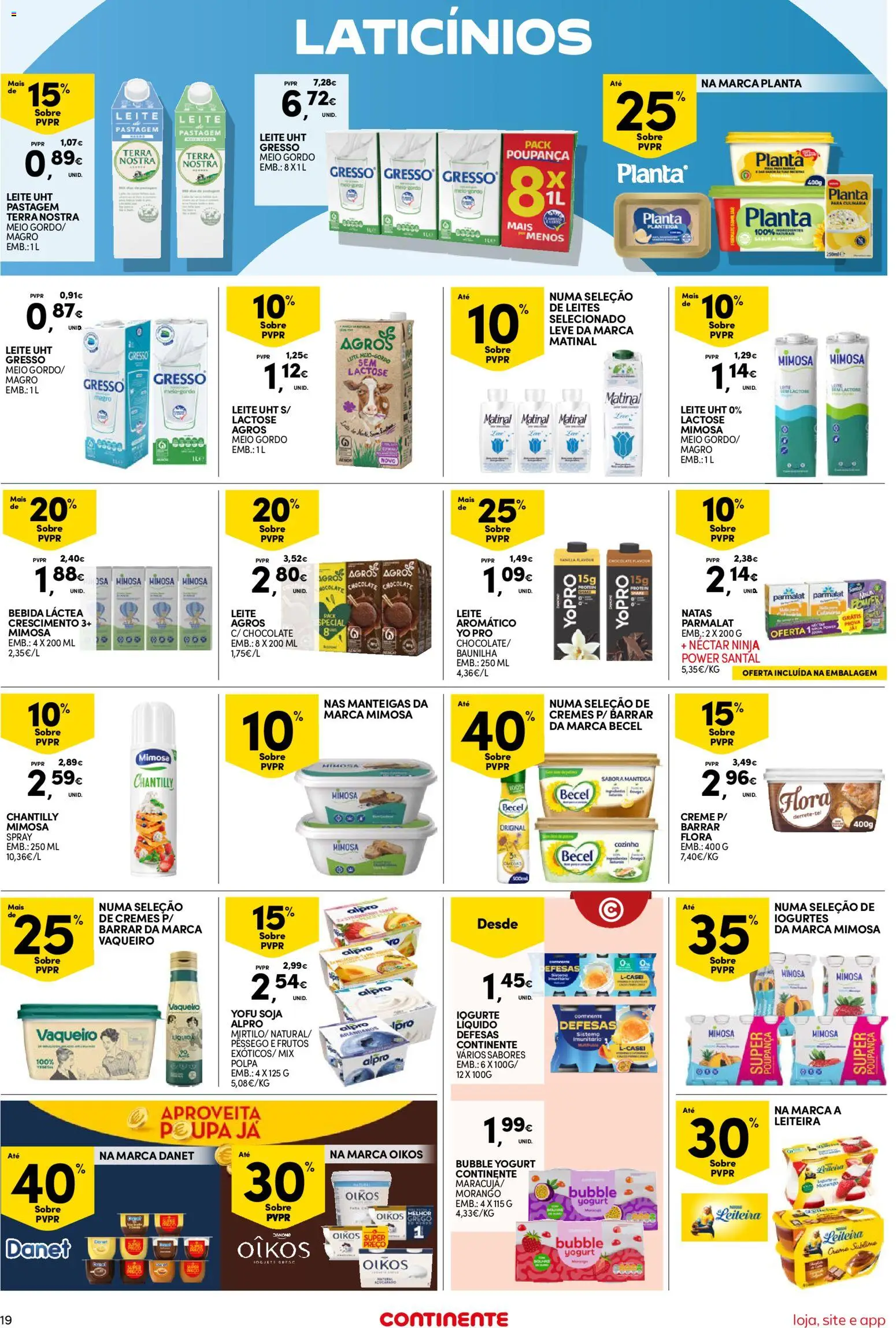 Continente Semanal Continente Bom Dia │ válido de 21.04.2026 | Página: 19 | Produtos: Manteiga, Creme, Natas, Iogurte liquido