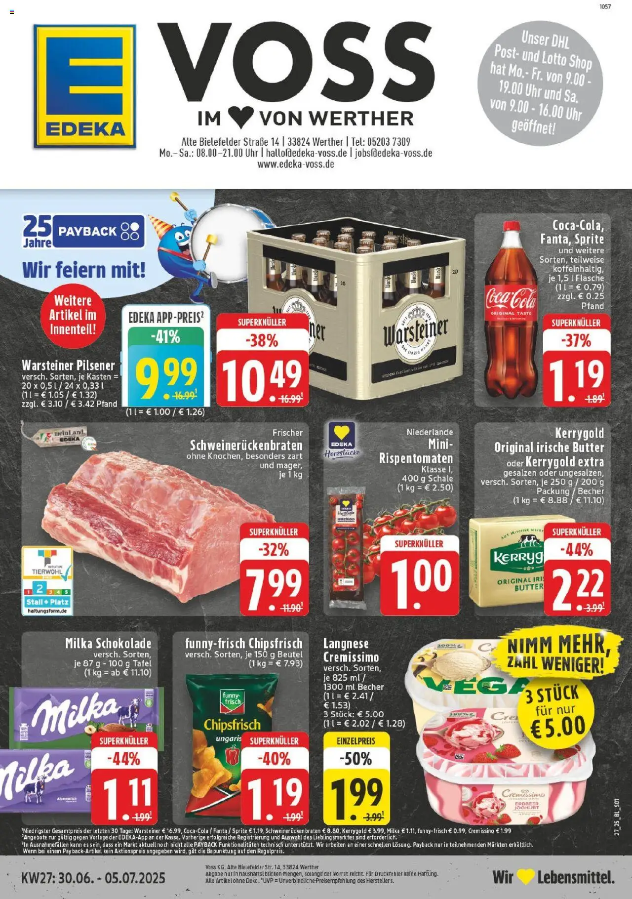Edeka prospekt Werther	 - gültig ab dem 29.06.2025 | Seite: 1 | Produkte: Cola, Schokolade, Milka, Schweinerucken