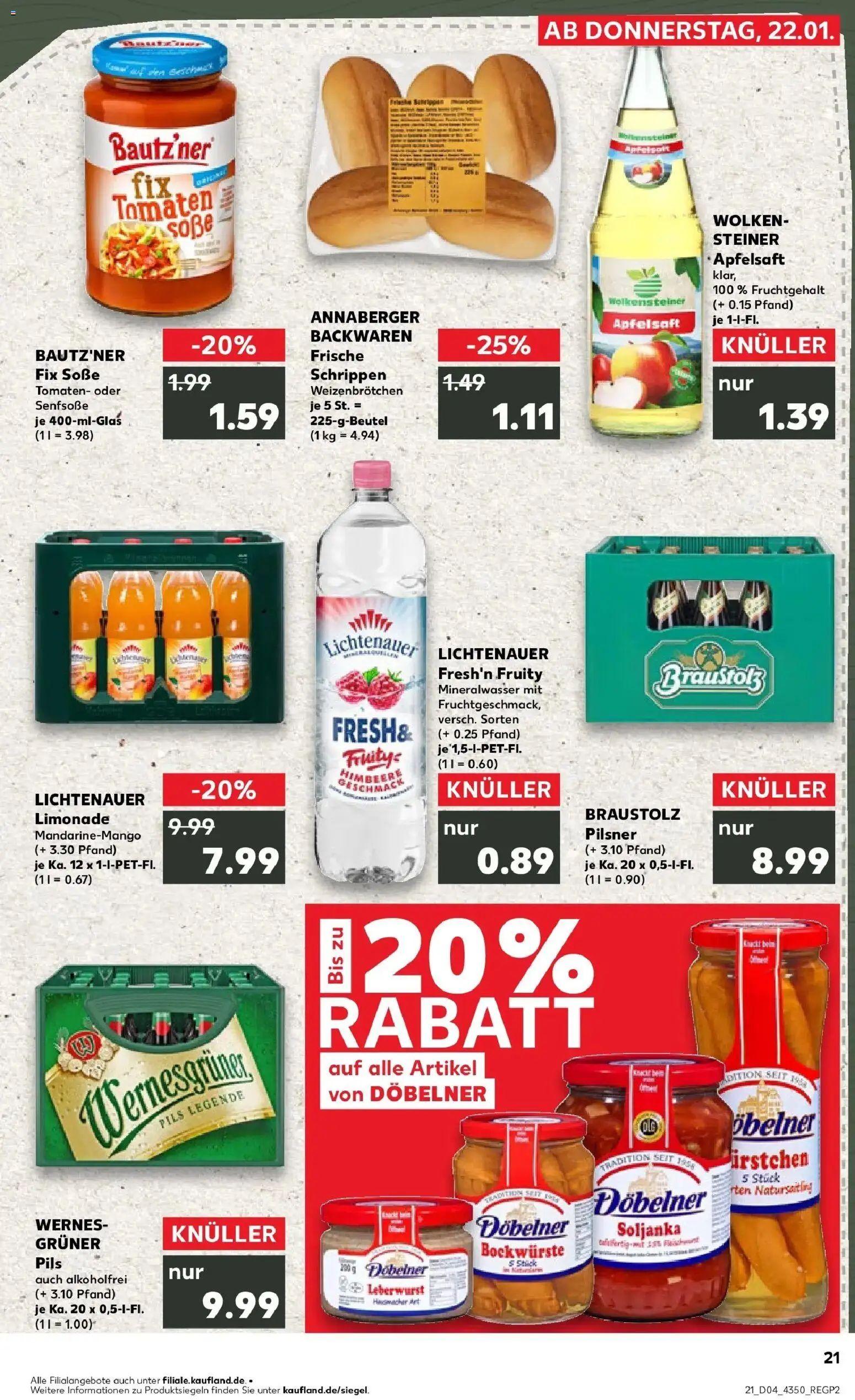 Kaufland prospekt Annaberg-Buchholz	 – gültig ab 25.01.2026 | Seite: 21 | Produkte: Limonade, Mineralwasser, Apple, Himbeere