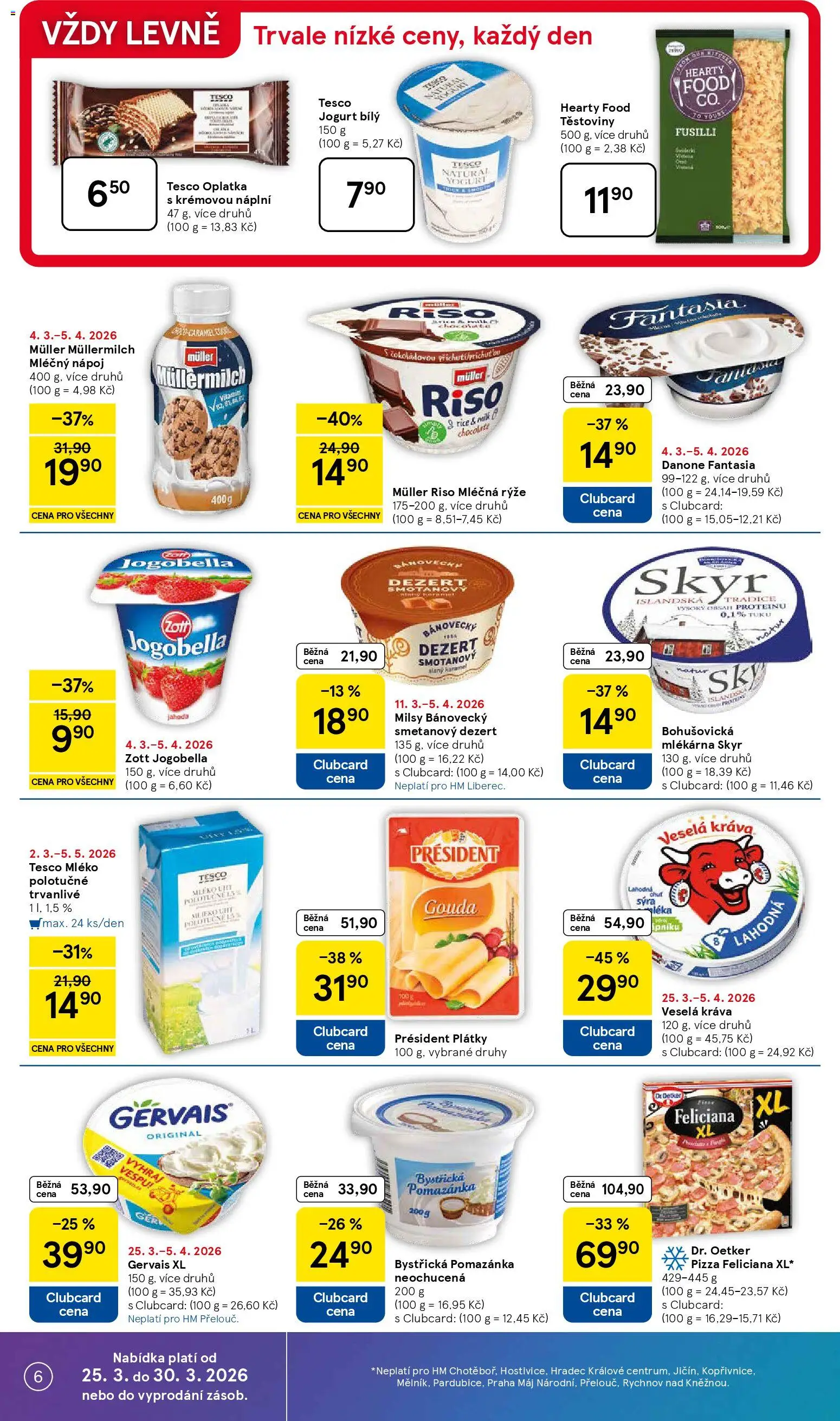 Tesco leták - Hypermarket od 25.03.2026 | Strana: 6 | Produkty: Mléko polotučné, Pizza, Rýže, Jogobella