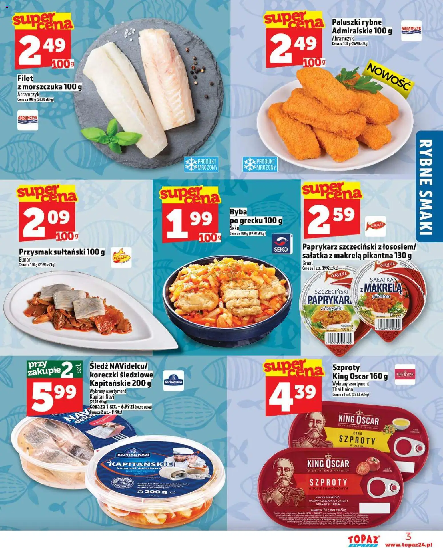 Topaz Gazetka - Express od 13.11.2025 | Strona: 3 | Produkty: Paprykarz szczeciński, Ryba po grecku, Paluszki, Ryba