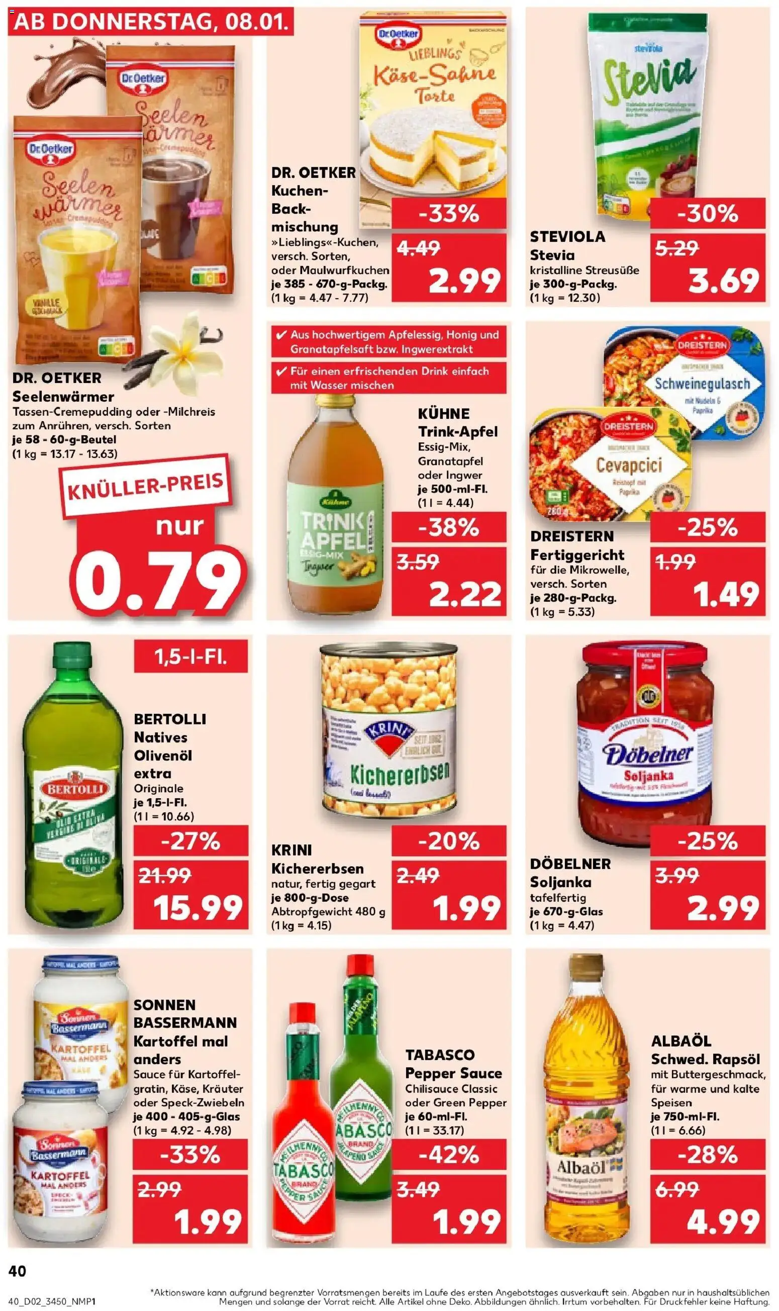 Kaufland prospekt Herzberg (Elster)	 – gültig ab 11.01.2026 | Seite: 40 | Produkte: Schweinegulasch, Olivenol, Wasser, Kuchen
