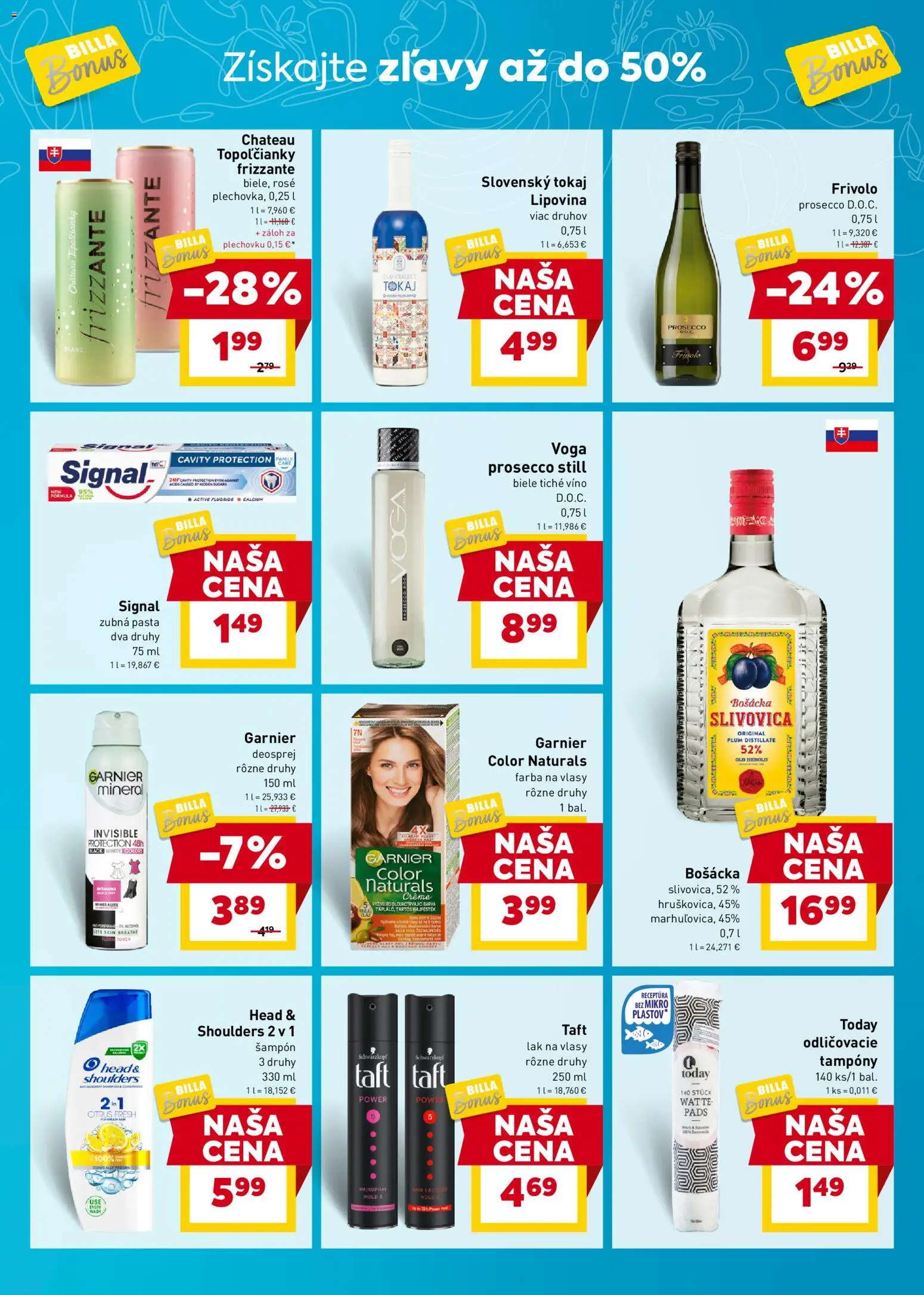 Nové Billa akcie – leták je platný od 03.12.2025 | Strana: 9 | Produkty: Víno, Bošácka slivovica, Lak na vlasy, Farba na vlasy