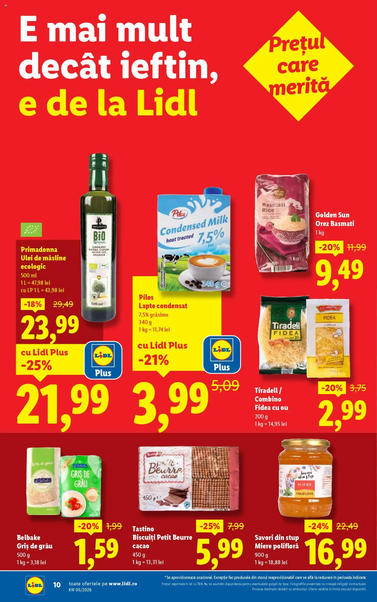 Noul catalog Lidl – valabil de la 26.01.2026 | Pagină: 10 | Produse: Miere polifloră, Lapte, Orez, Cacao
