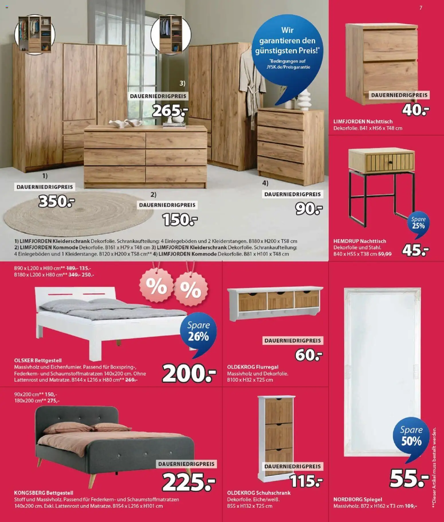 Angebote JYSK – gültig ab 30.12.2025 | Seite: 7 | Produkte: Kleiderschrank, Kommode, Lattenrost, Spiegel
