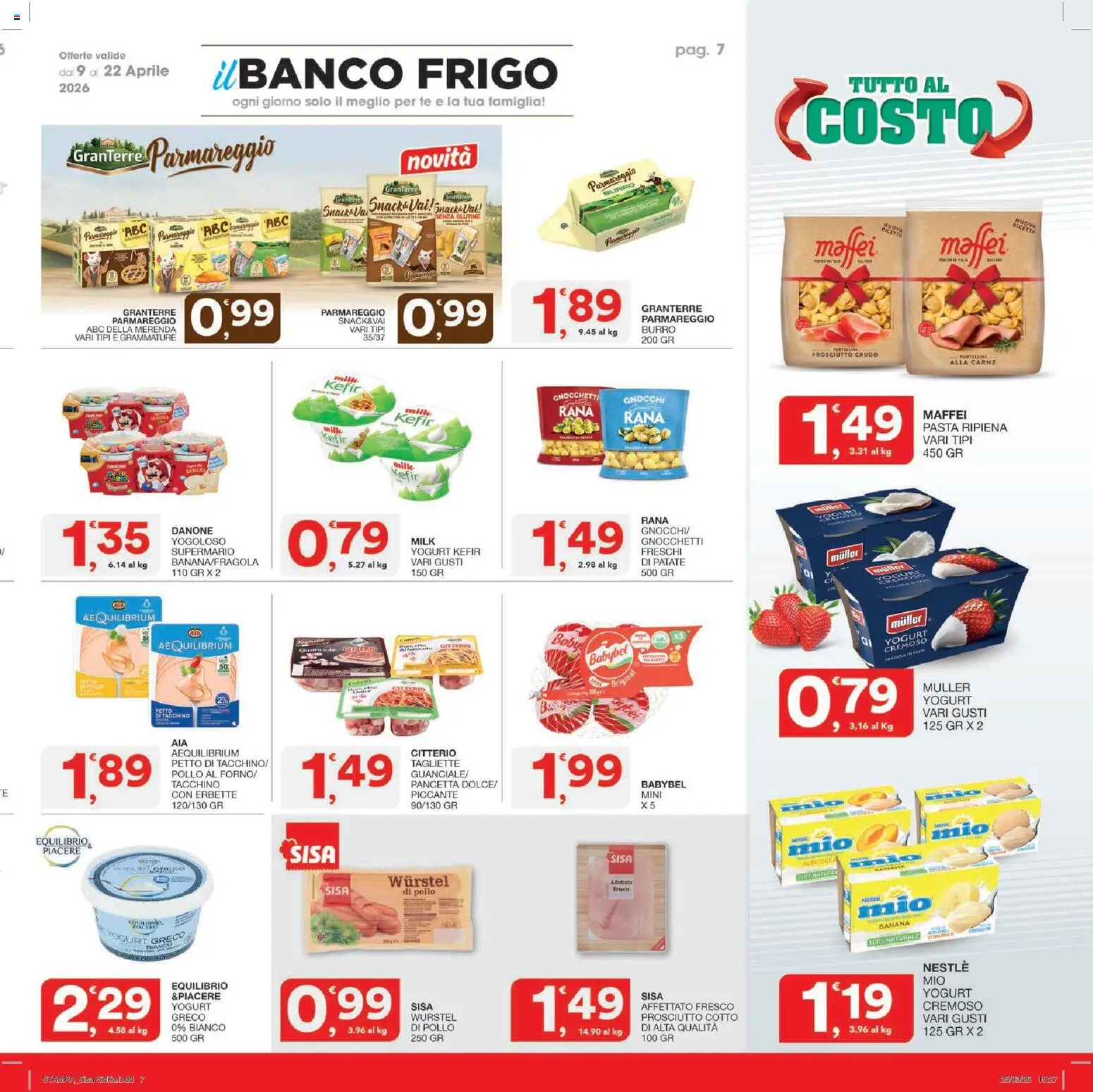 Volantino SISA del 09.04.2026 | Pagina: 7 | Prodotti: Prosciutto Cotto, Tacchino, Pasta, Gnocchetti