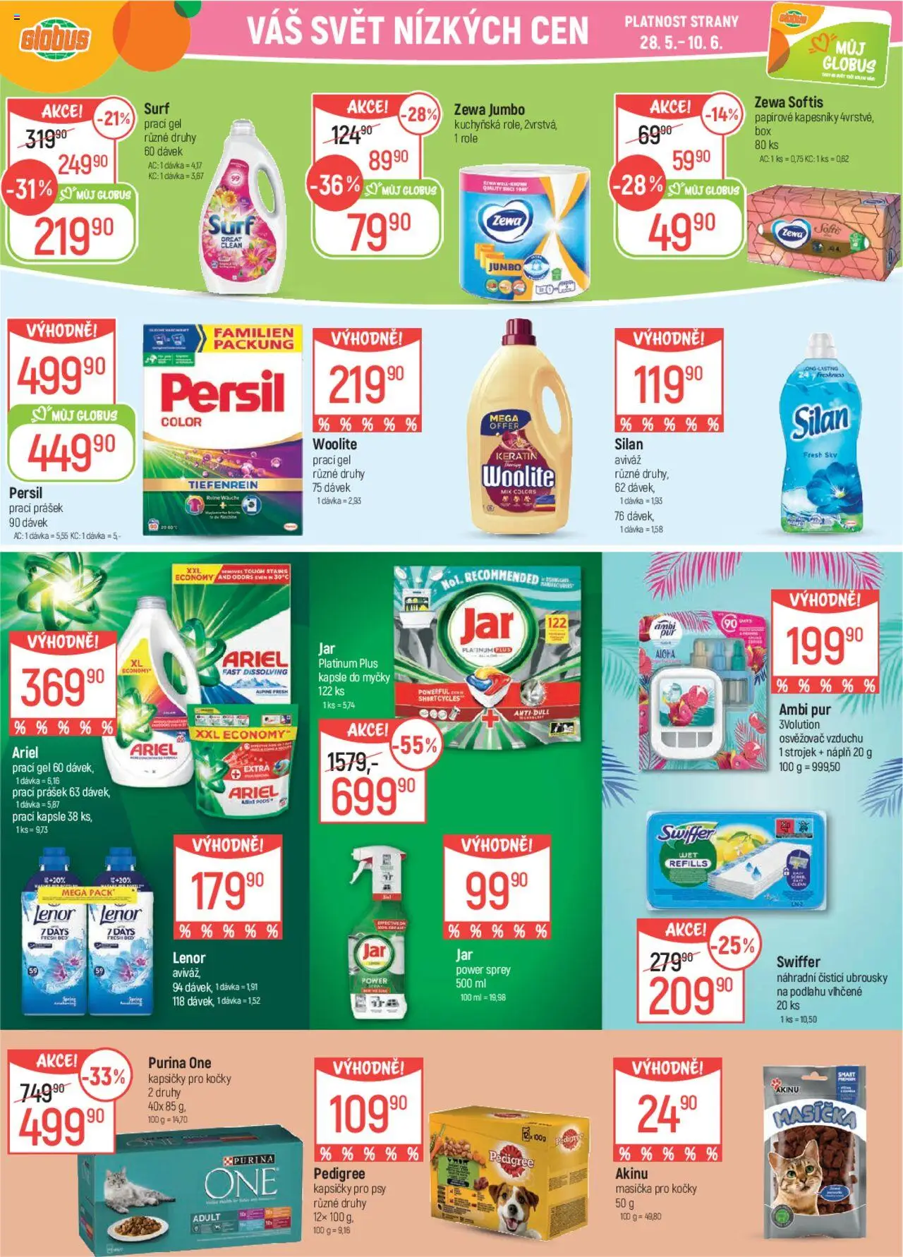Globus leták od 28.05.2025 | Strana: 36 | Produkty: Prací gel, Papírové kapesníky, Swiffer, Purina one