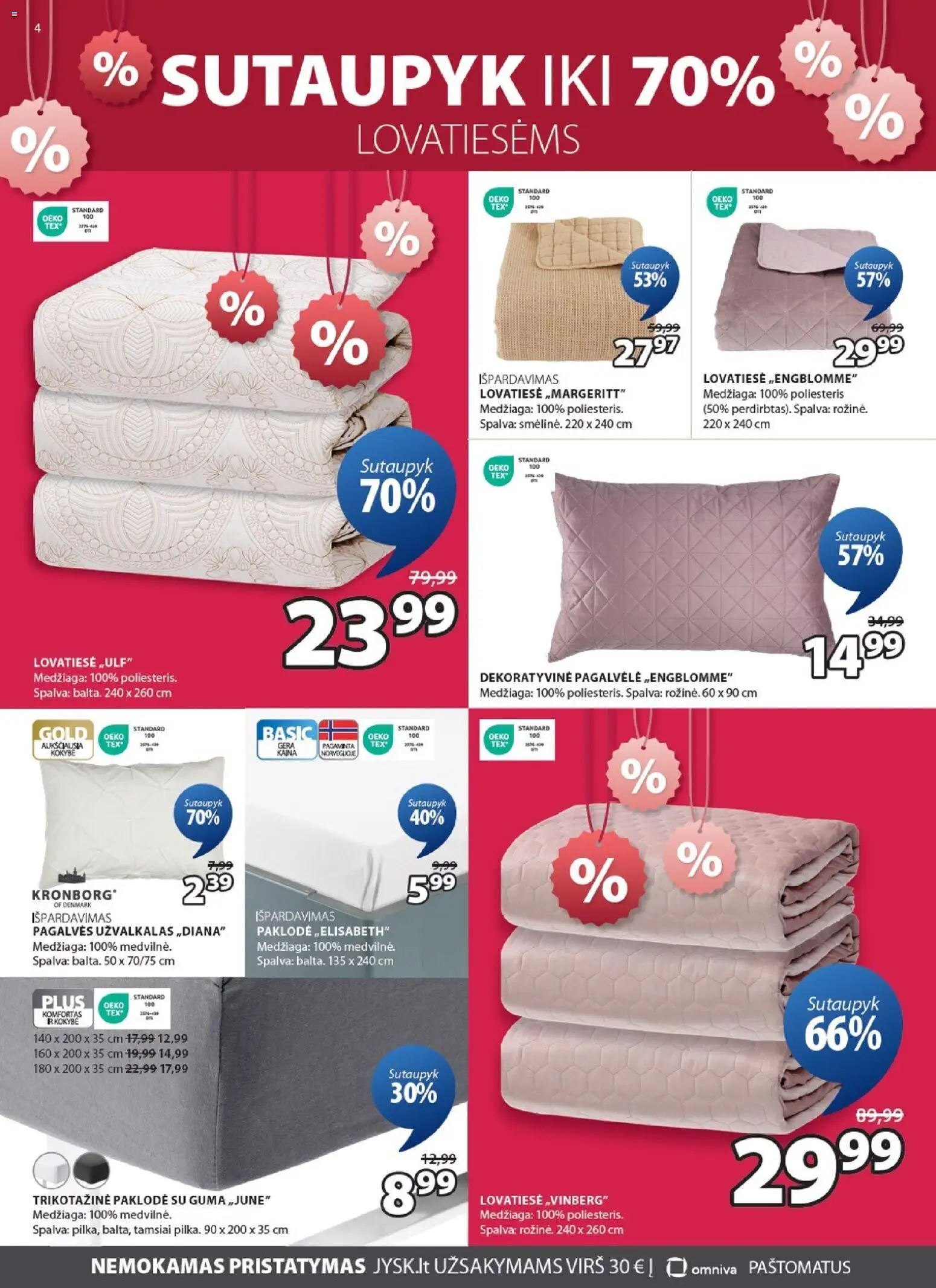 JYSK akcijos nuo 06.01.2026 | Puslapis: 4 | Prekių: Pagalvėlė, Lovatiesė, Užvalkalas