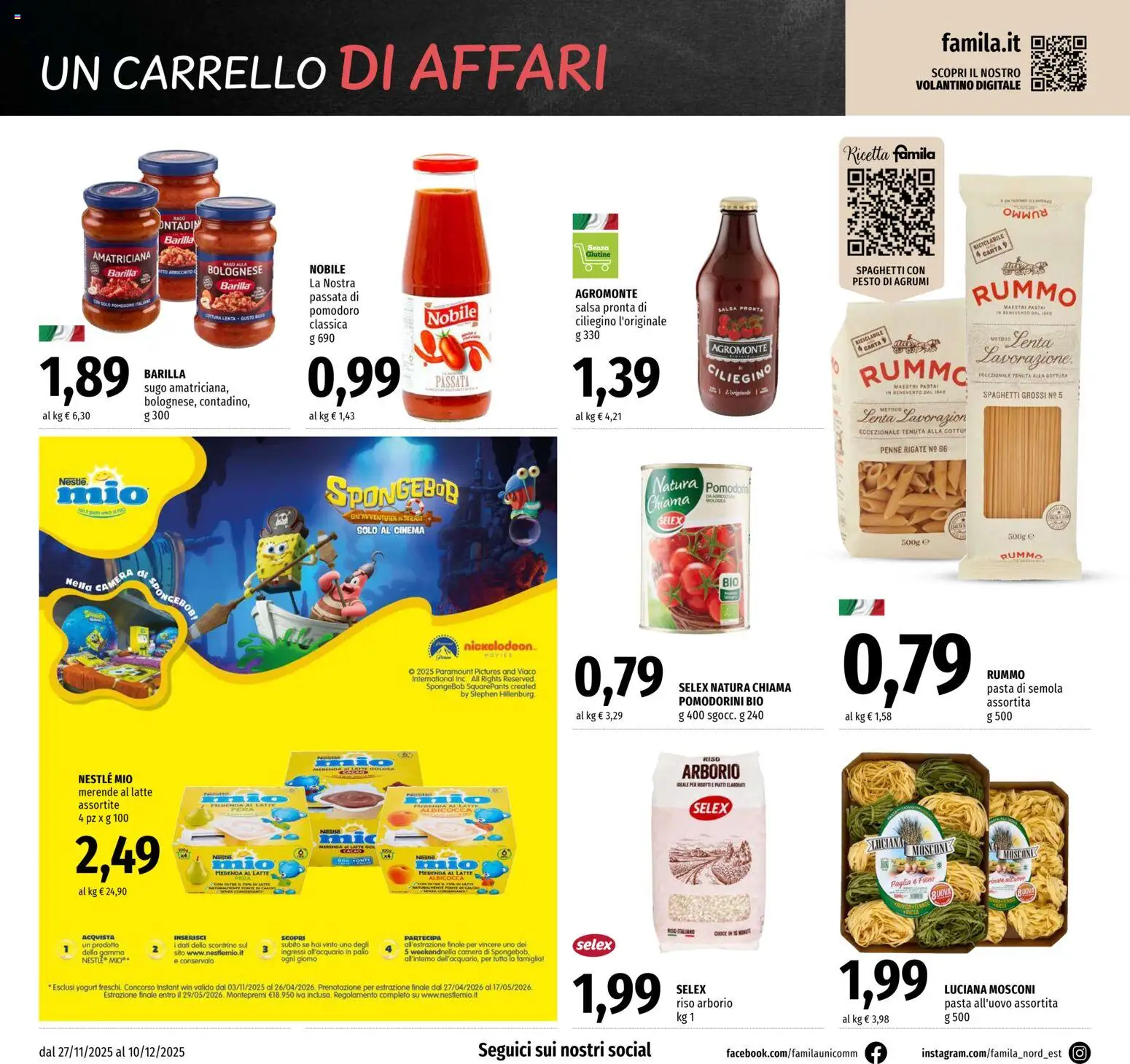 Volantino Famila del 27.11.2025 | Pagina: 12 | Prodotti: Salsa, Pasta, Carrello, Cacao