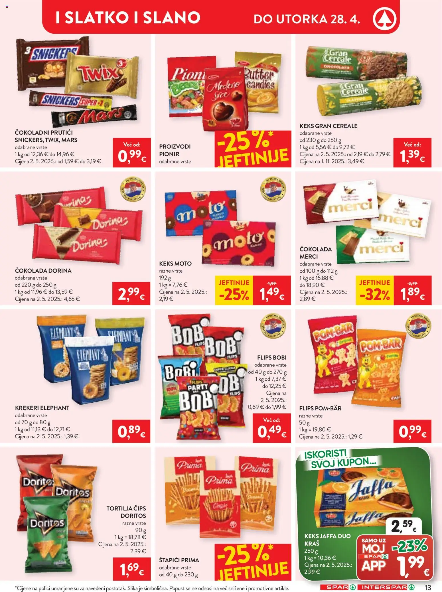 Spar katalog | vrijedi od 22.04.2026 | Stranica: 16 | Proizvodi: Dorina, Snickers, Krekeri, Štapići