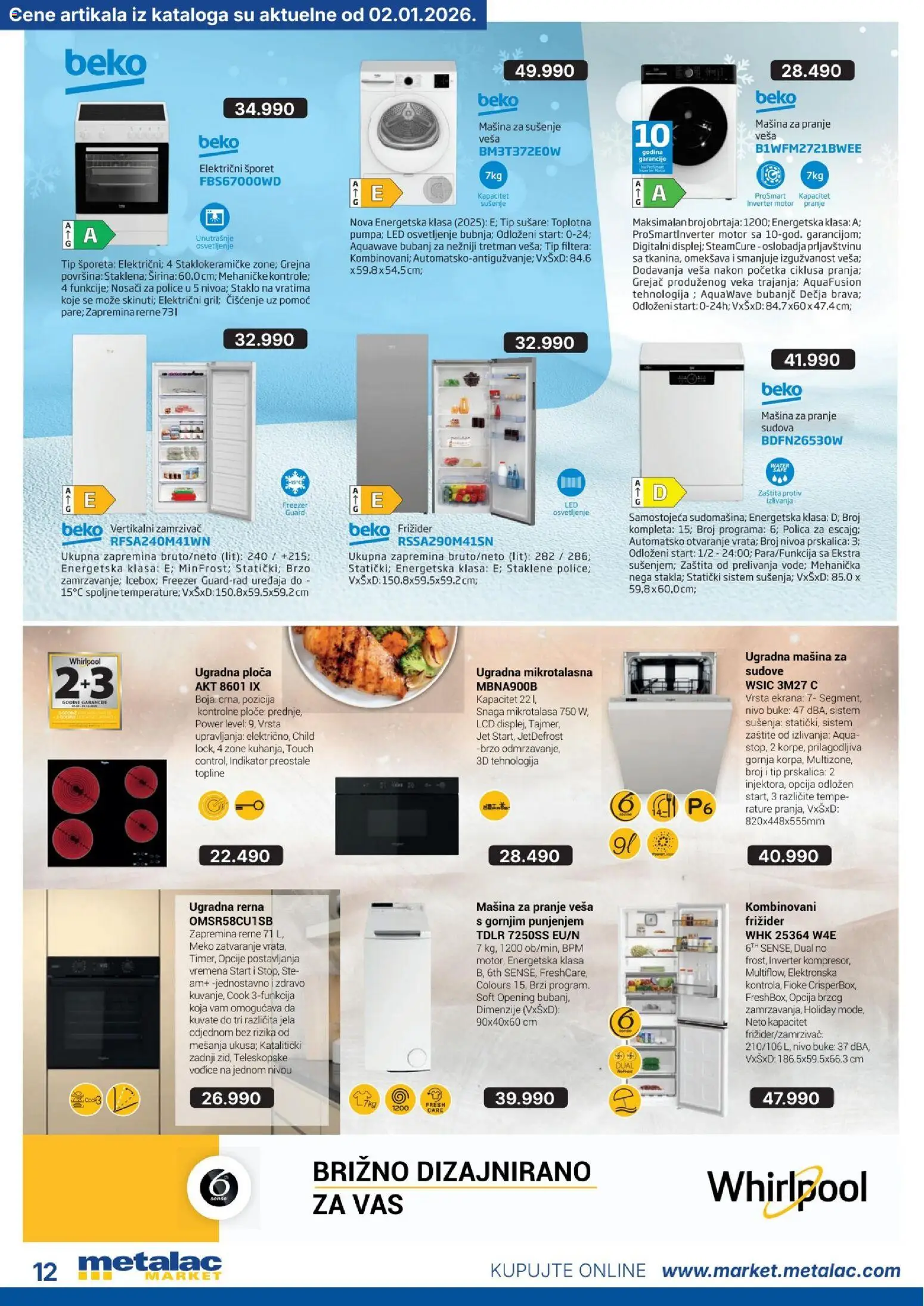 Metalac Market katalog - važi od 01.01.2026 | Strana: 12 | Proizvode: Polica, Frižider, Zamrzivač, Ugradna ploča