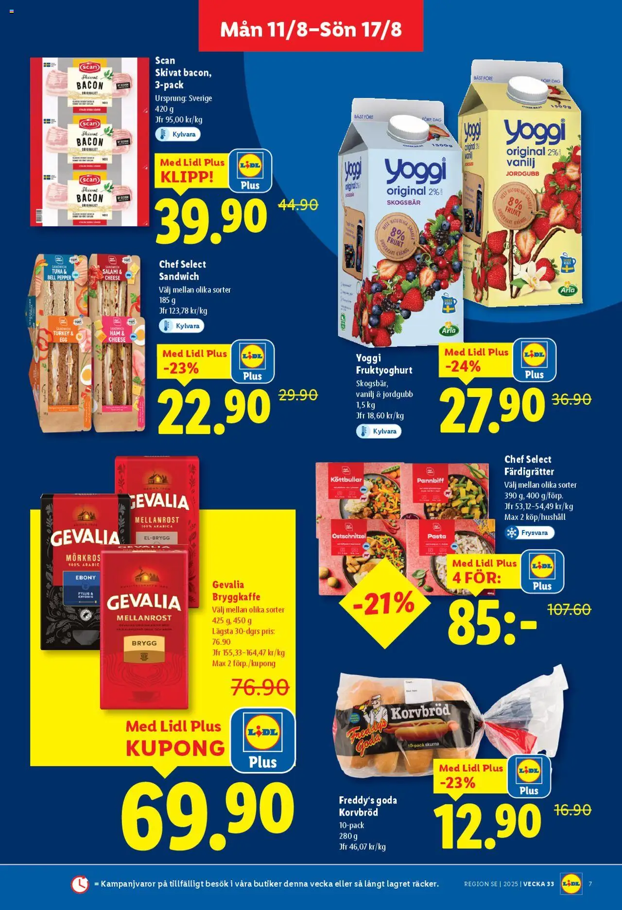 Lidl reklamblad aktuell från 11.08.2025 | Sida: 7 | Produkter: Sandwich, Bacon, Korvbröd, Salami