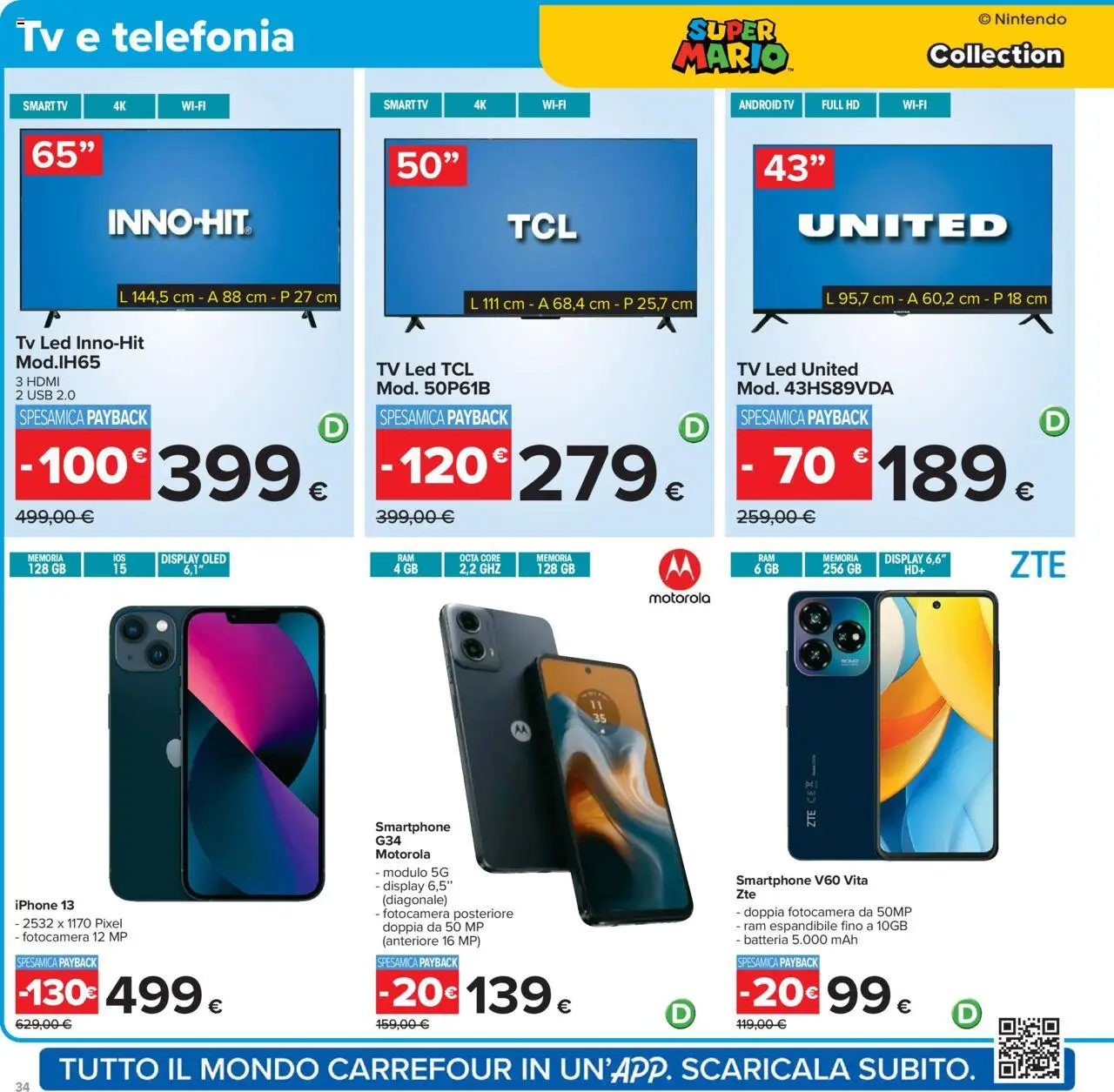 Volantino Carrefour del 15.09.2025 | Pagina: 34 | Prodotti: Smartphone, TV, USB, Batteria