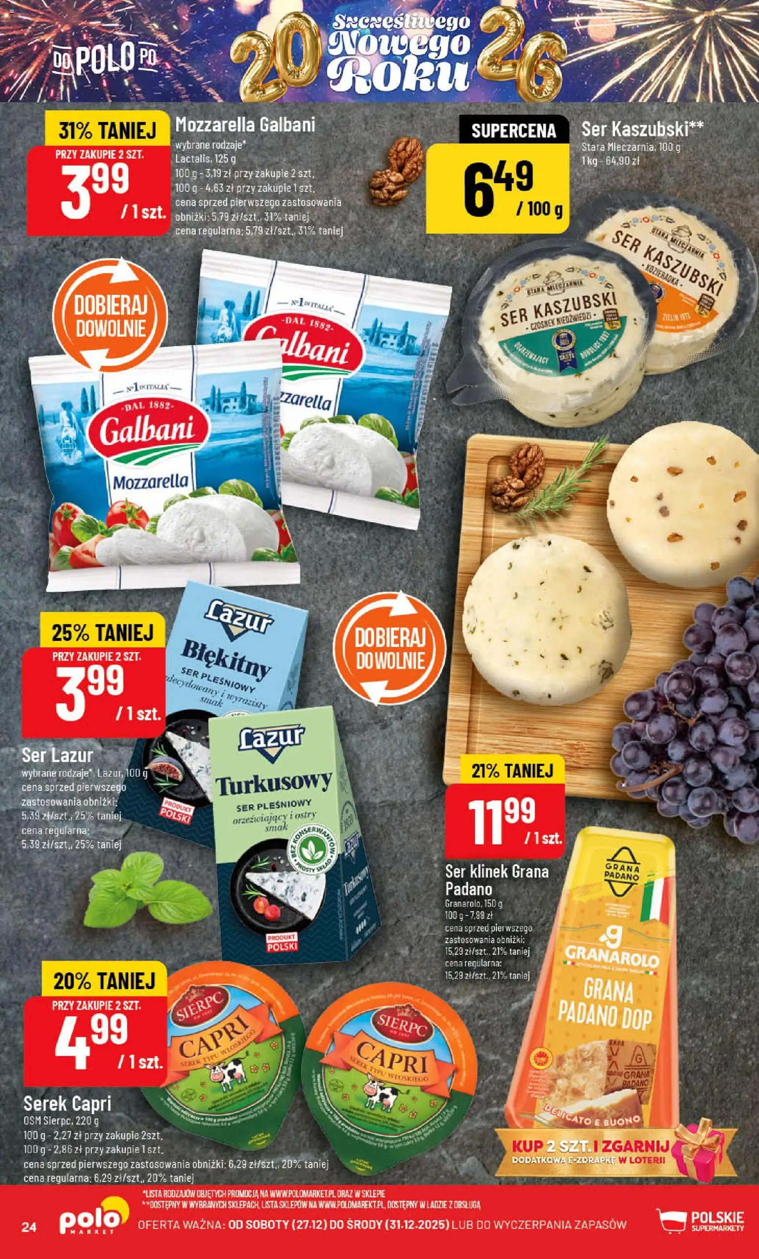 POLOmarket Gazetka od 27.12.2025 | Strona: 24 | Produkty: Czosnek, Ser Lazur, Ser pleśniowy, Serek