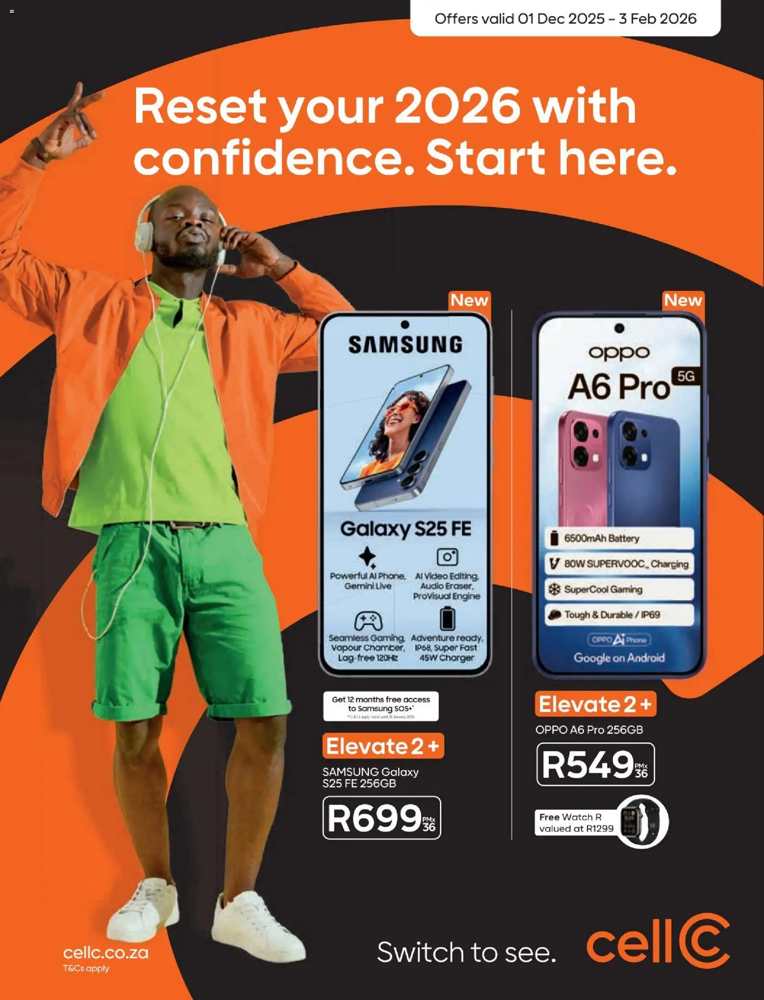 New Cell C catalogue – valid from 01.12.2025 | Page: 1 | Products: Phone, Watch, Audio, Switch