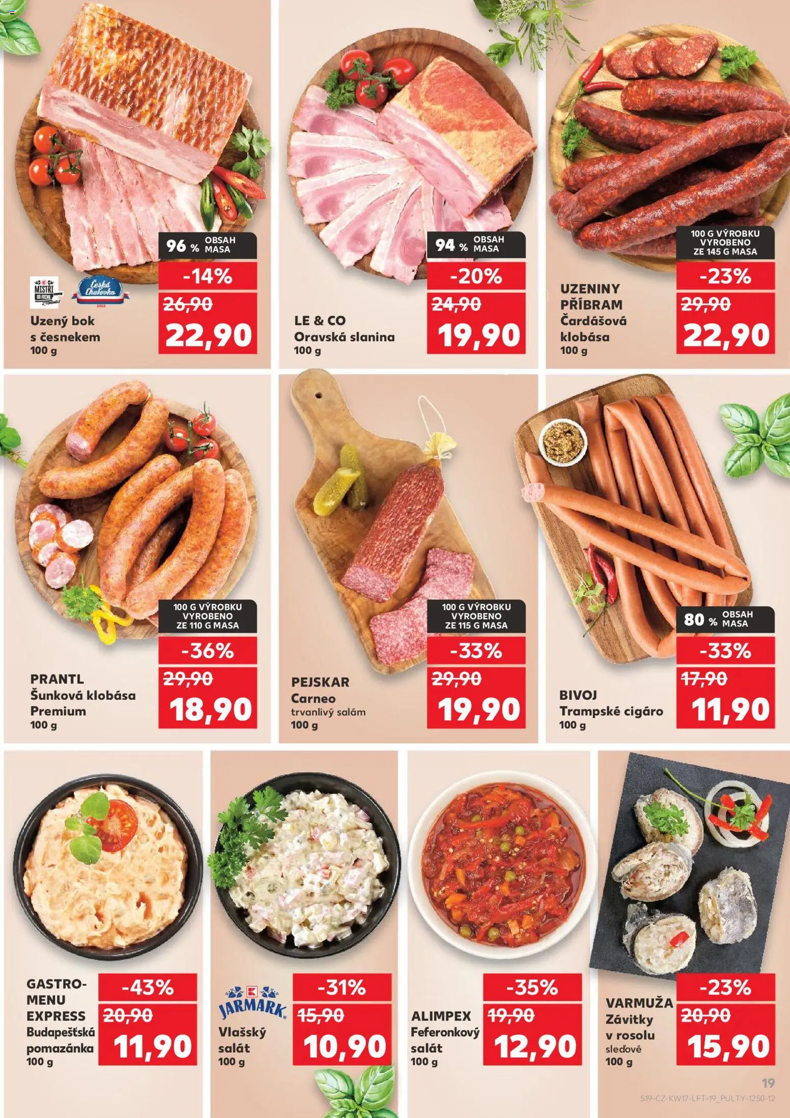Kaufland leták - Liberec od 22.04.2026 | Strana: 19 | Produkty: Salám, Klobása, Pomazánka, Slanina