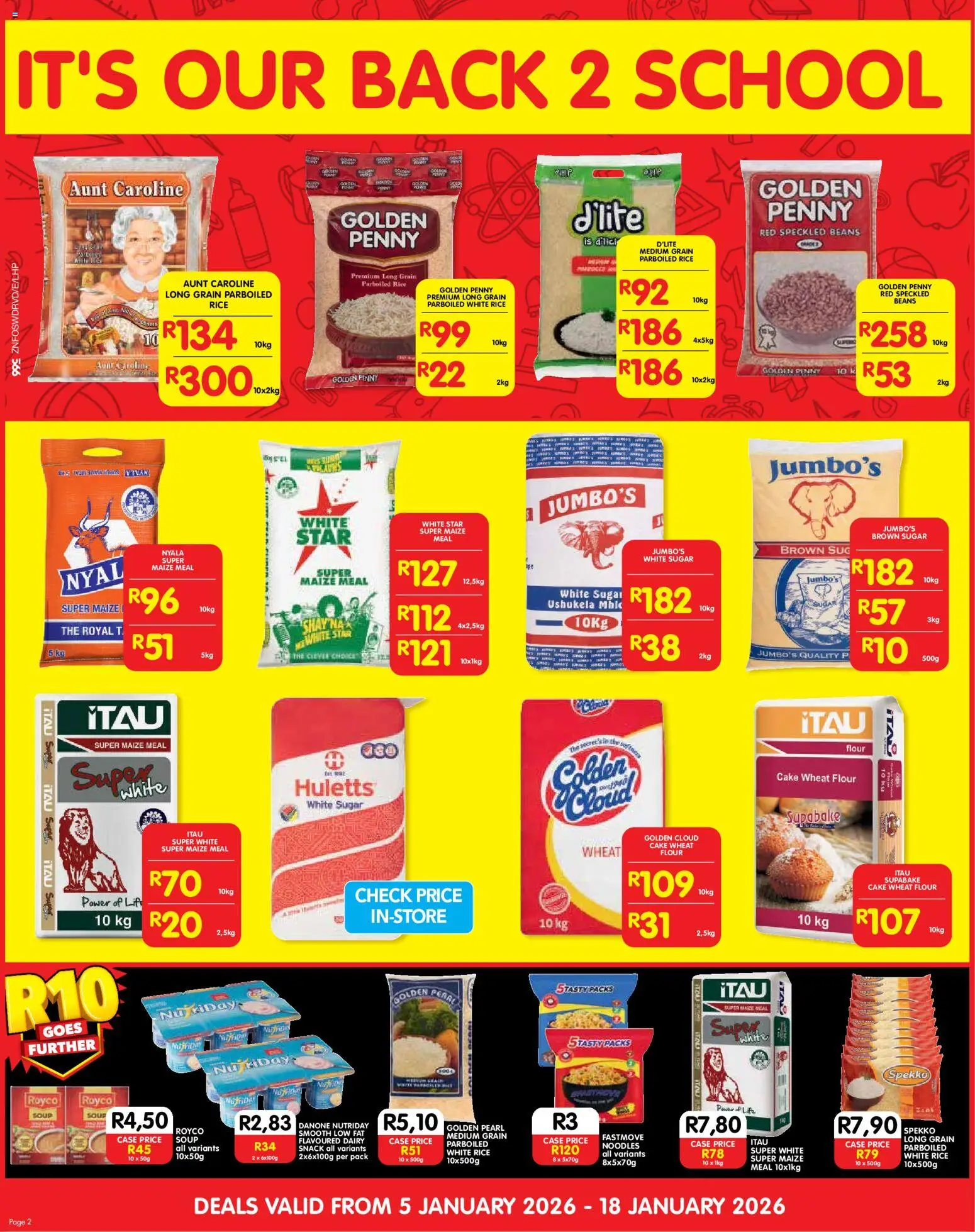 New Shoprite catalogue – valid from 05.01.2026 | Page: 2 | Products: Cake, Flour, Maize meal, Sugar