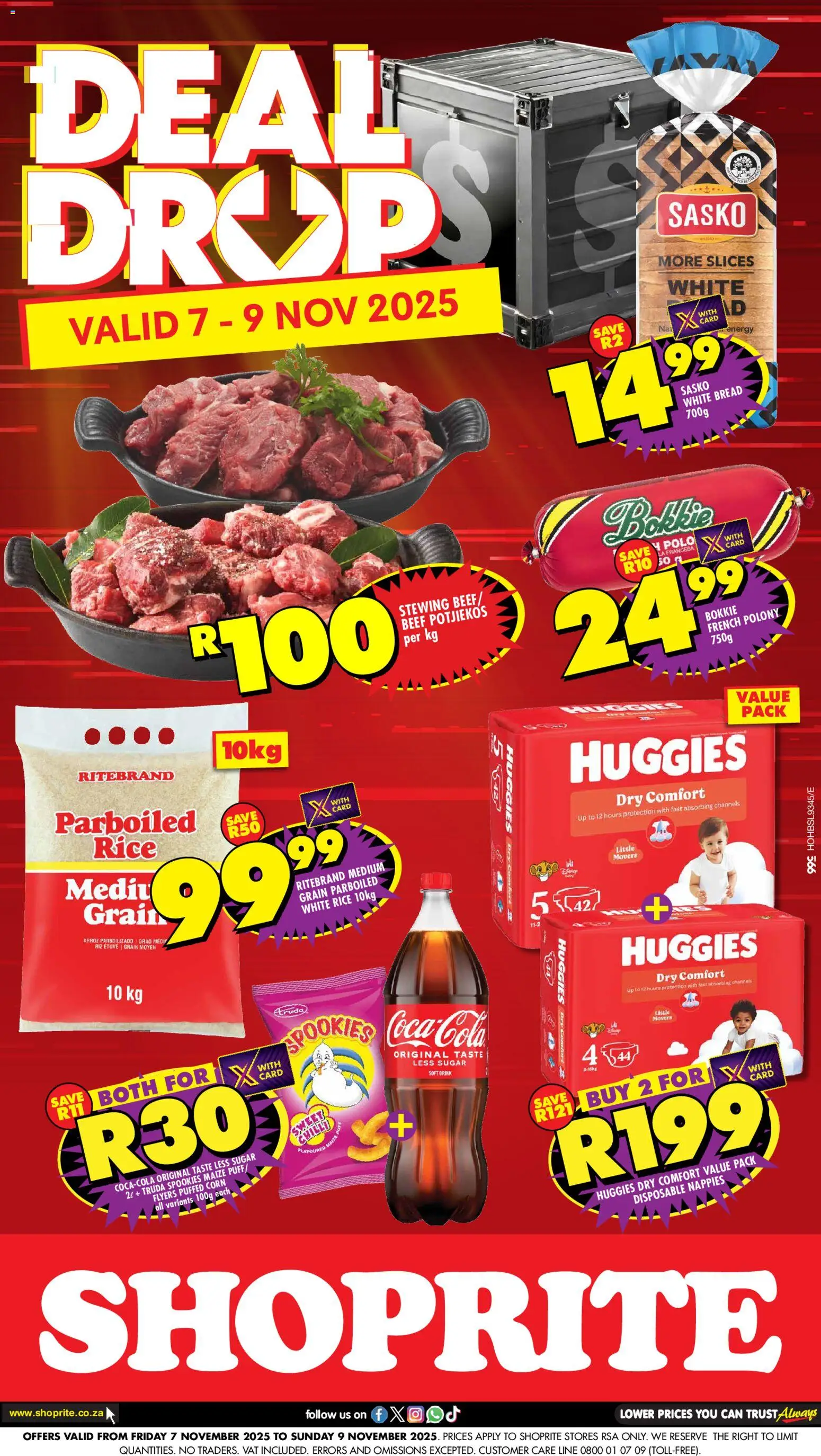 New Shoprite catalogue – valid from 07.11.2025 | Page: 1 | Products: Corn, Bread, Rice, Beef