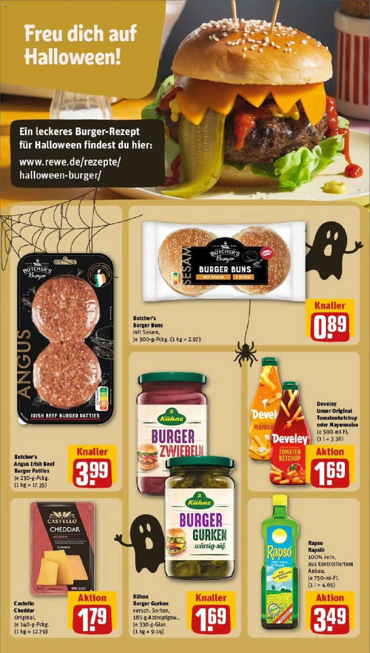 Rewe prospekt Bergisch Gladbach	 – gültig ab 26.10.2025 | Seite: 18 | Produkte: Burger, Zwiebeln, Mayonnaise, Gurken