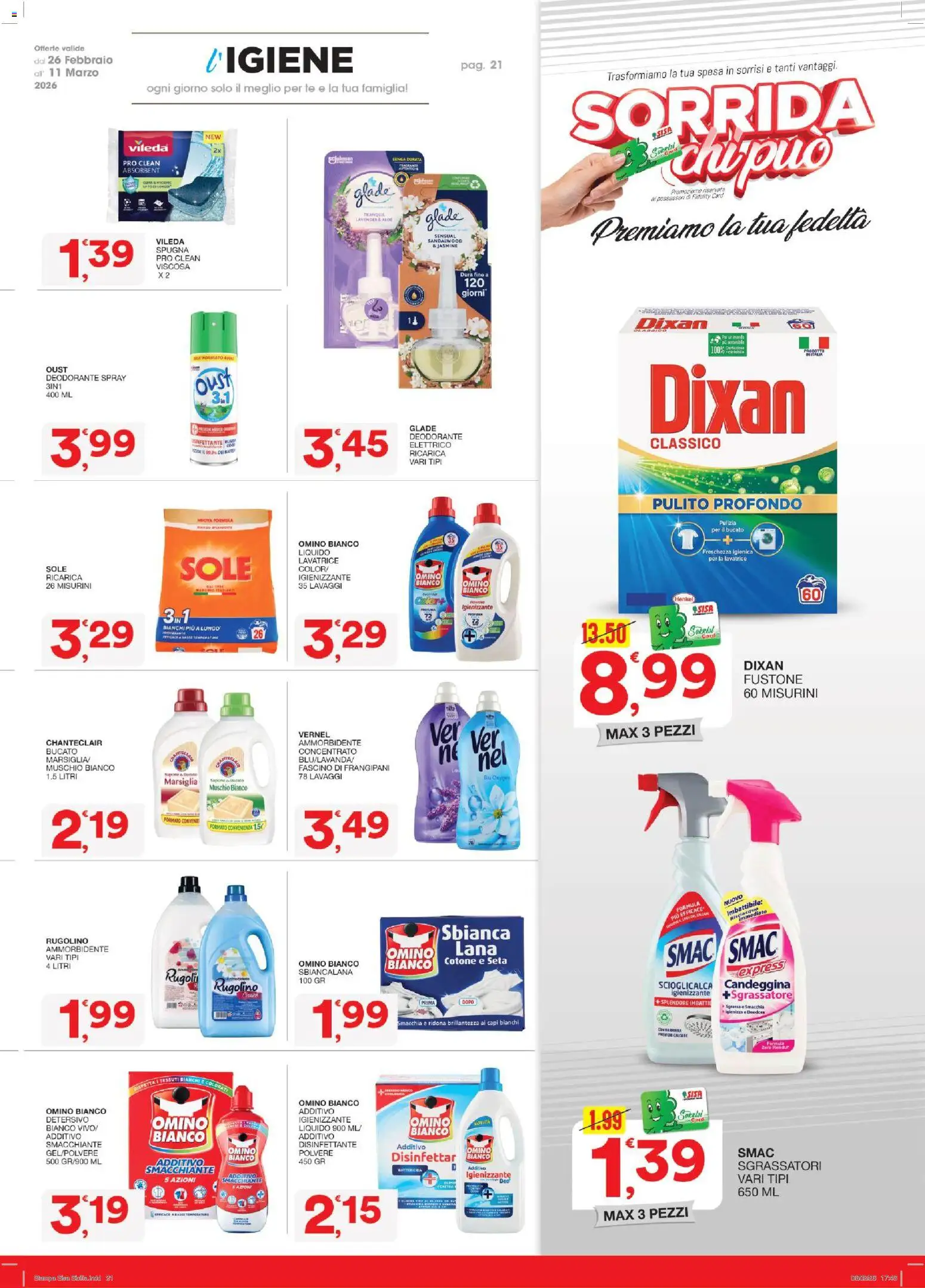 Volantino SISA del 26.02.2026 | Pagina: 21 | Prodotti: Spugna, Sapone, Candeggina, Sgrassatore