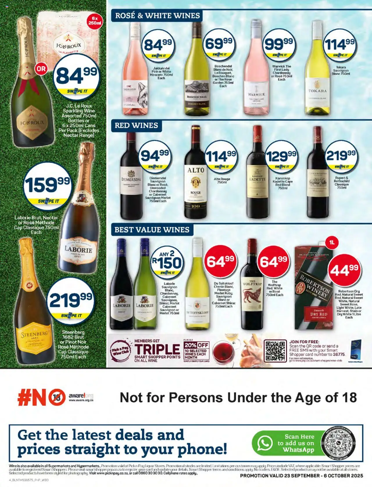 New Pick n Pay catalogue – valid from 23.09.2025 | Page: 4 | Products: Phone, Cap, Light, Wine