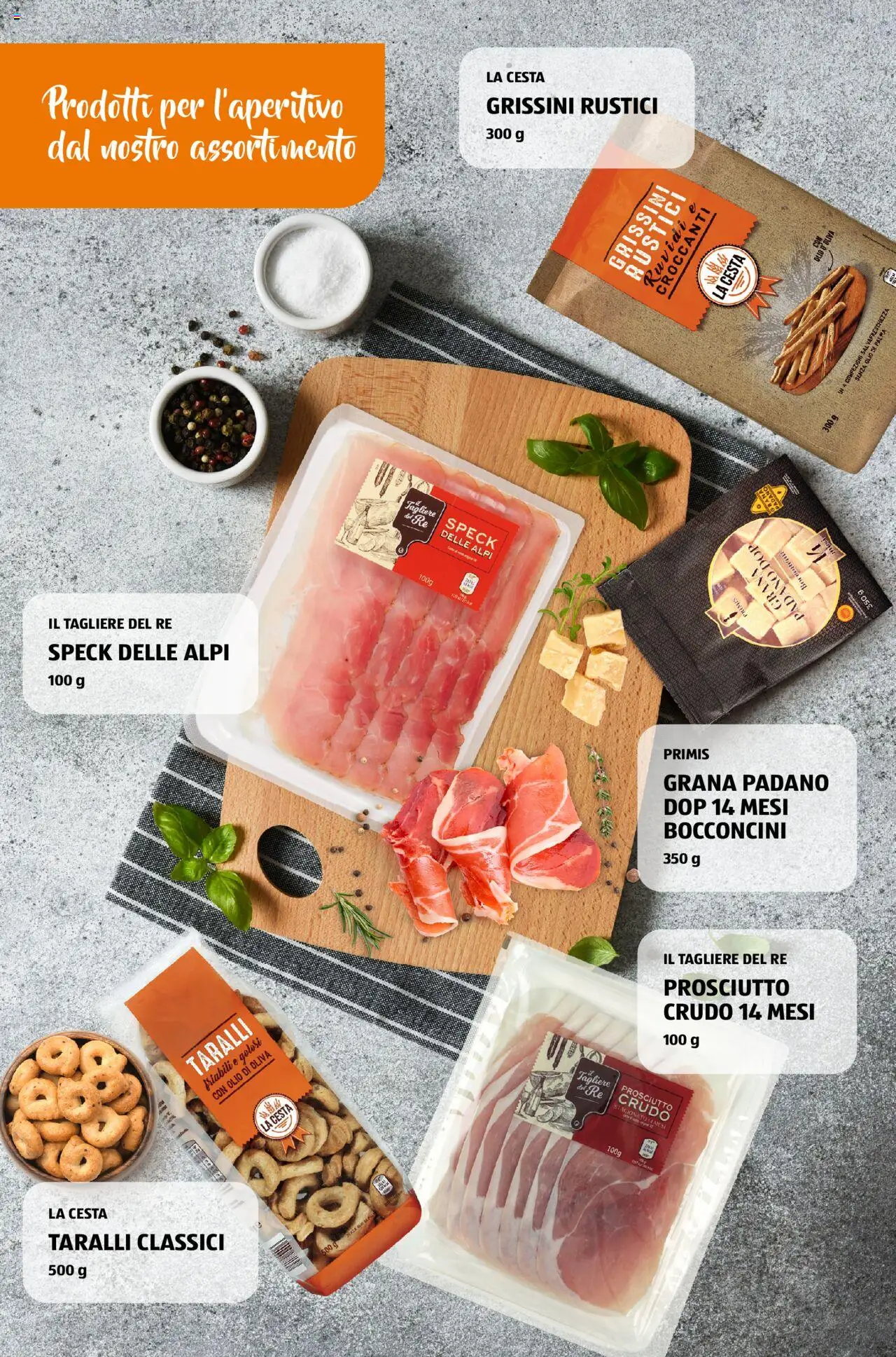 Volantino Aldi del 05.11.2024 | Pagina: 46 | Prodotti: Prosciutto Crudo, Grana Padano, Taralli, Olio di Oliva