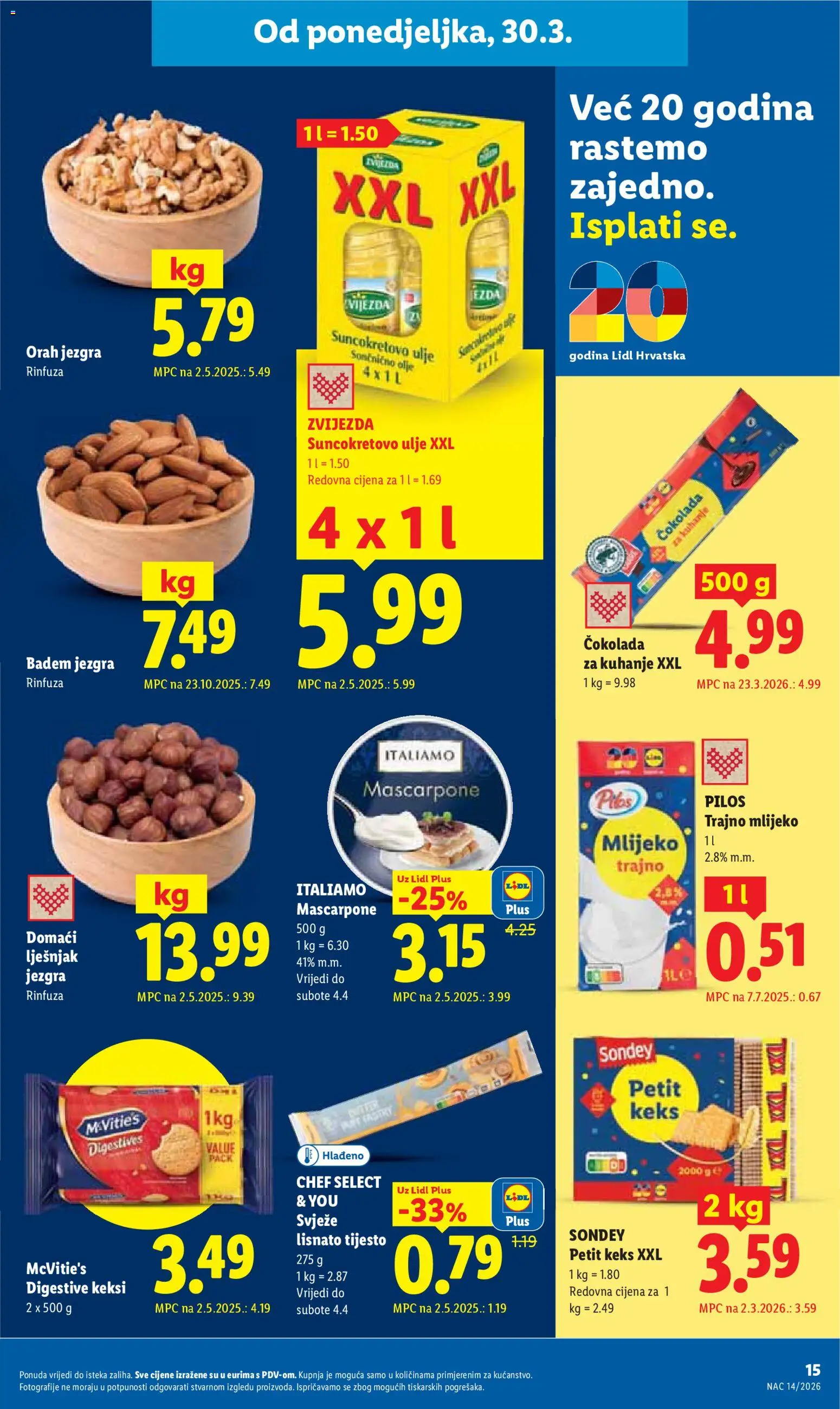 Lidl katalog | vrijedi od 30.03.2026 | Stranica: 15 | Proizvodi: Suncokretovo ulje, Keks, Lješnjak, Orah