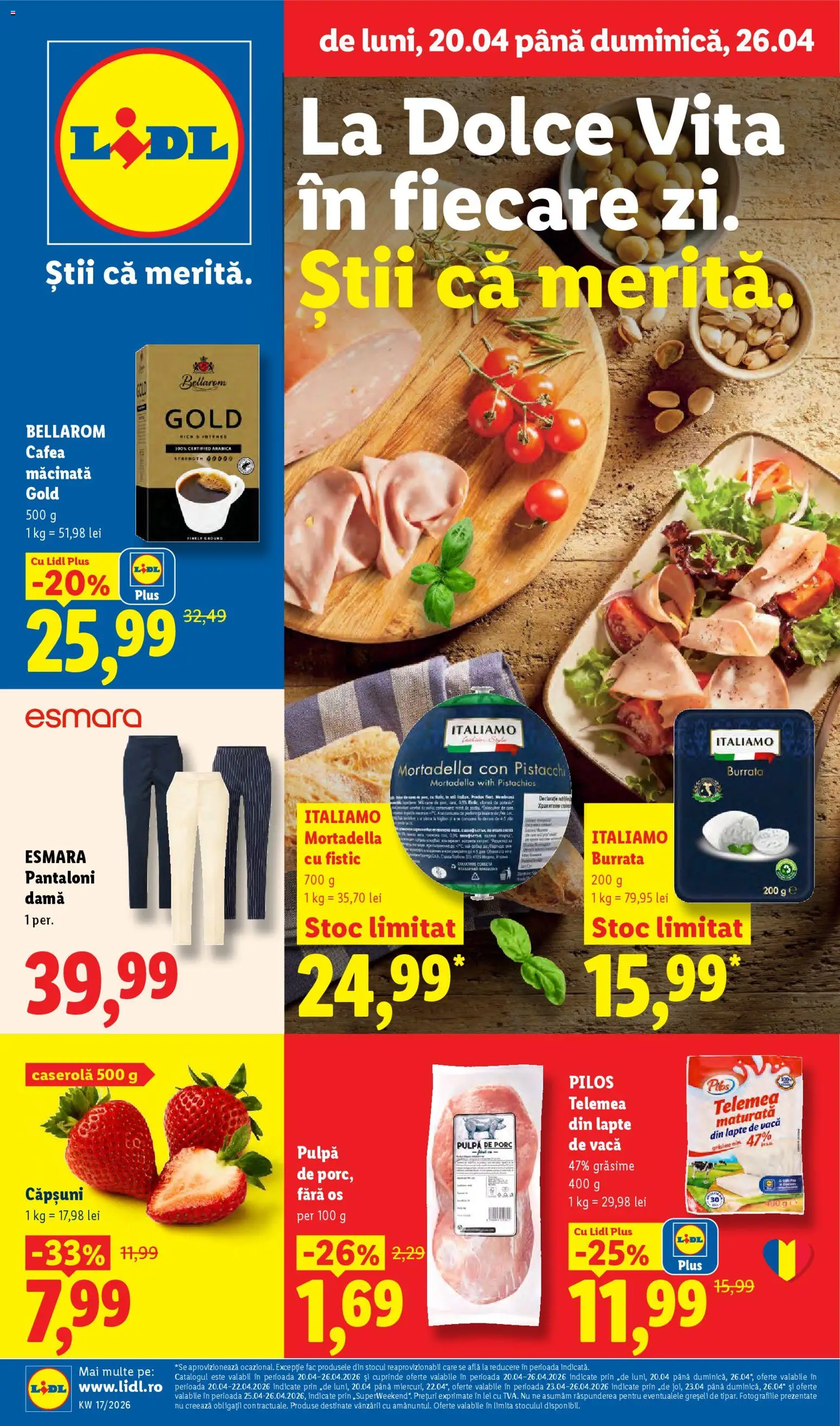 Noul catalog Lidl – valabil de la 20.04.2026 | Pagină: 1 | Produse: Lapte, Cafea, Fistic, Căpșuni