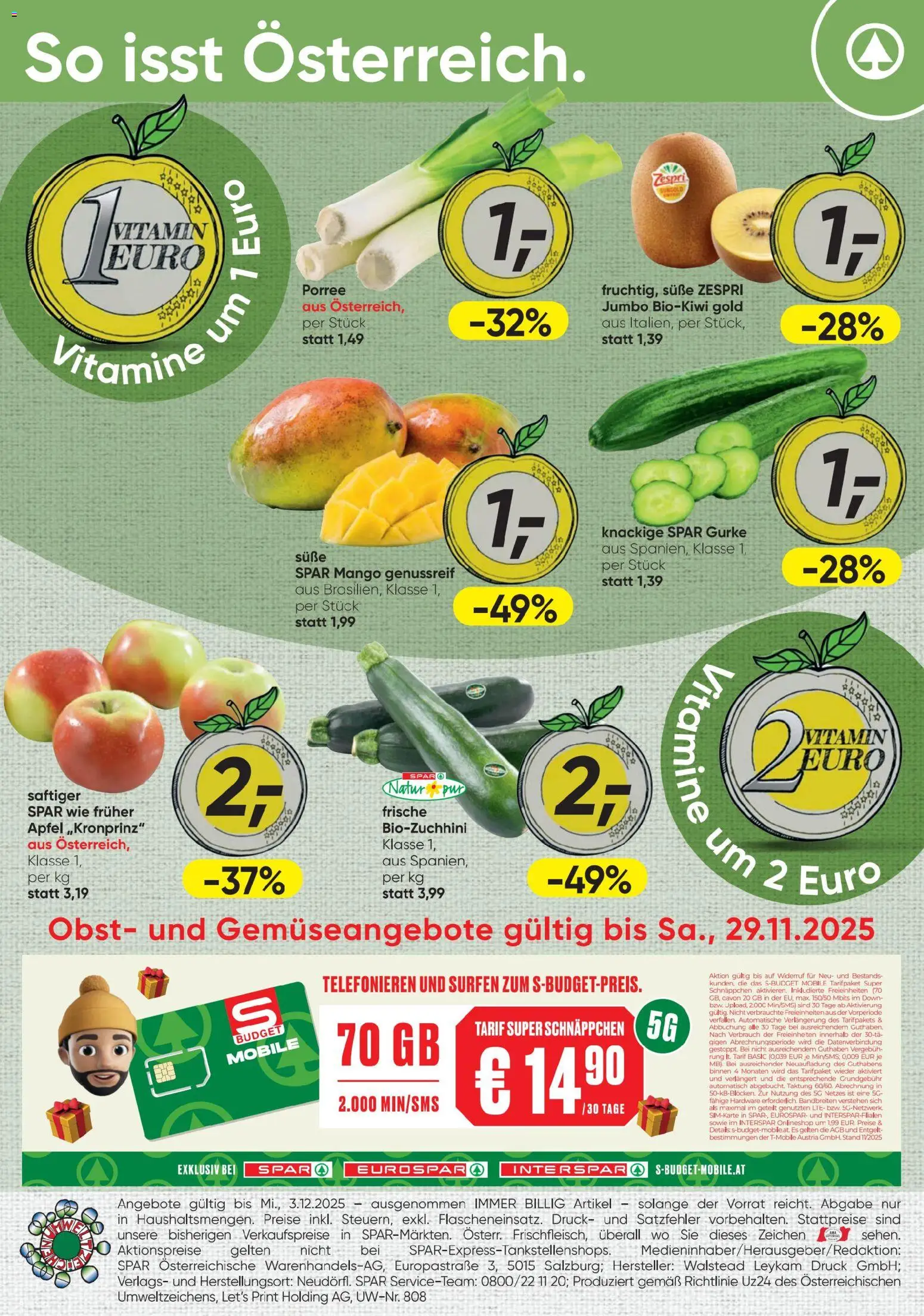 Spar Flugblatt gültig ab 27.11.2025 | Seite: 16 | Produkte: Obst, Mango, Äpfel
