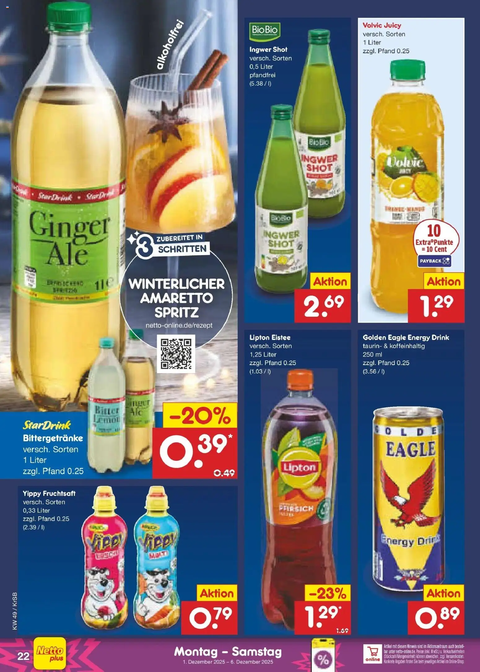 Netto Marken-Discount prospekt Jüchen	 – gültig ab 01.12.2025 | Seite: 24 | Produkte: Energy, Pfirsich, Volvic, Fruchtsaft