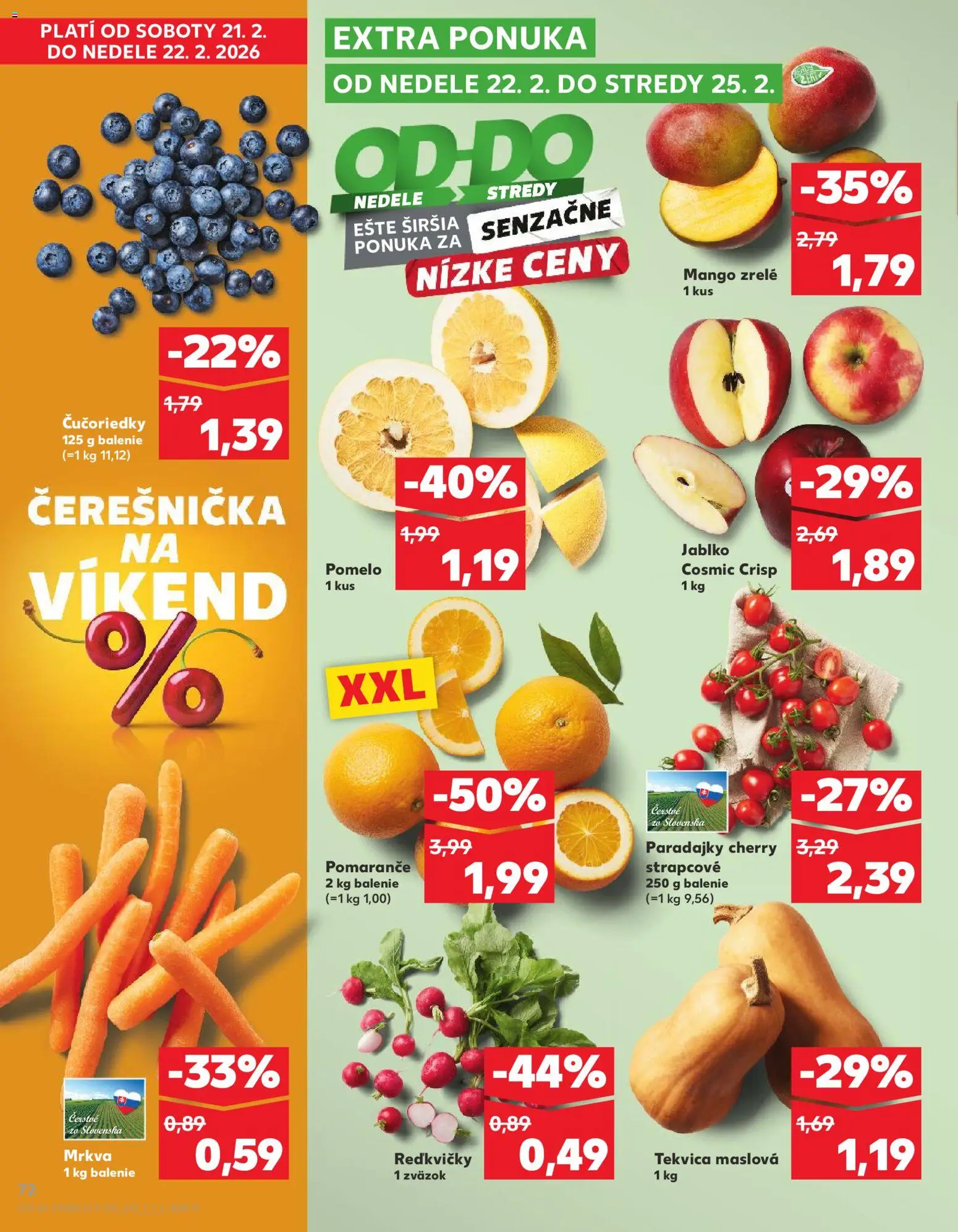 Nové Kaufland akcie – leták je platný od 19.02.2026 | Strana: 72 | Produkty: Pomaranče, Paradajky, Apple, Pomelo