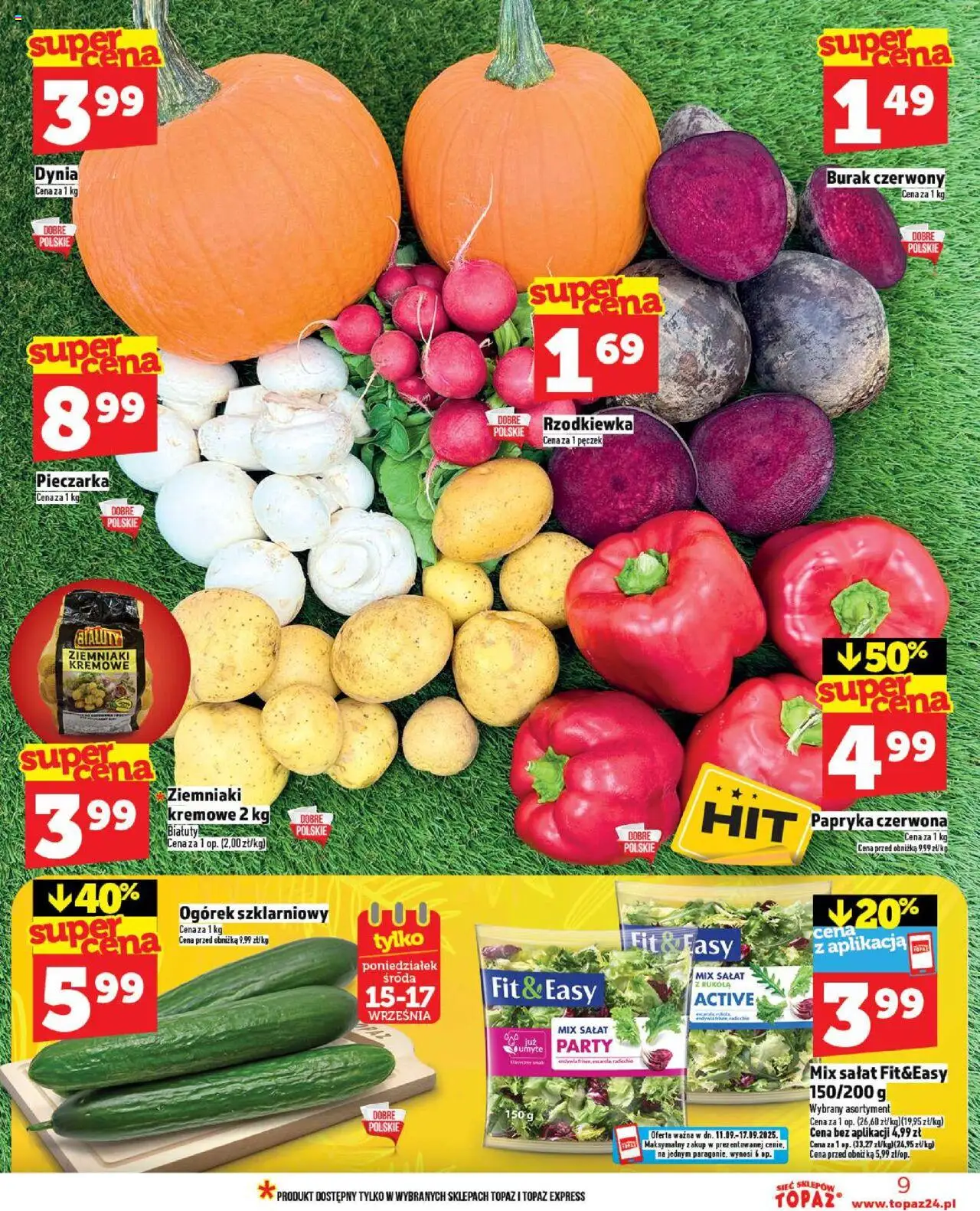 Topaz Gazetka - Ceny małe na stałe od 11.09.2025 | Strona: 9 | Produkty: Burak, Dynia, Papryka czerwona, Ogórek szklarniowy