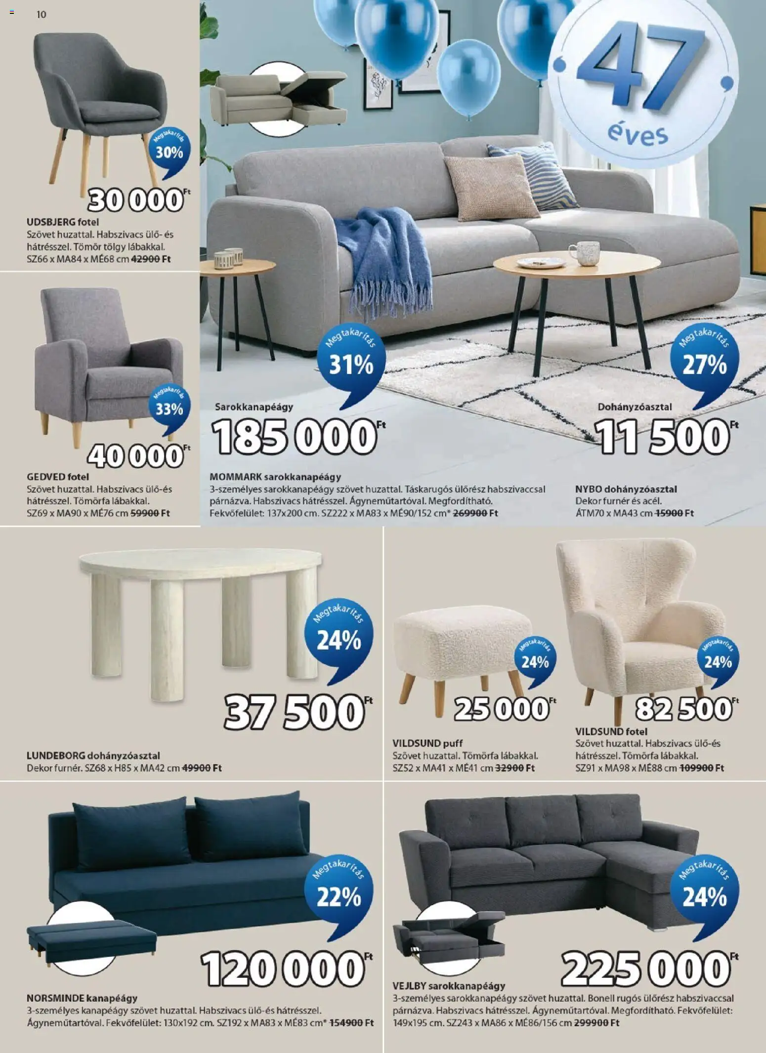 JYSK akciós ujság - amely érvényes a következő dátumtól: 29.04.2026 | Oldal: 10 | Termékek: Fotel, Kanapéágy, Dohányzóasztal, Puff
