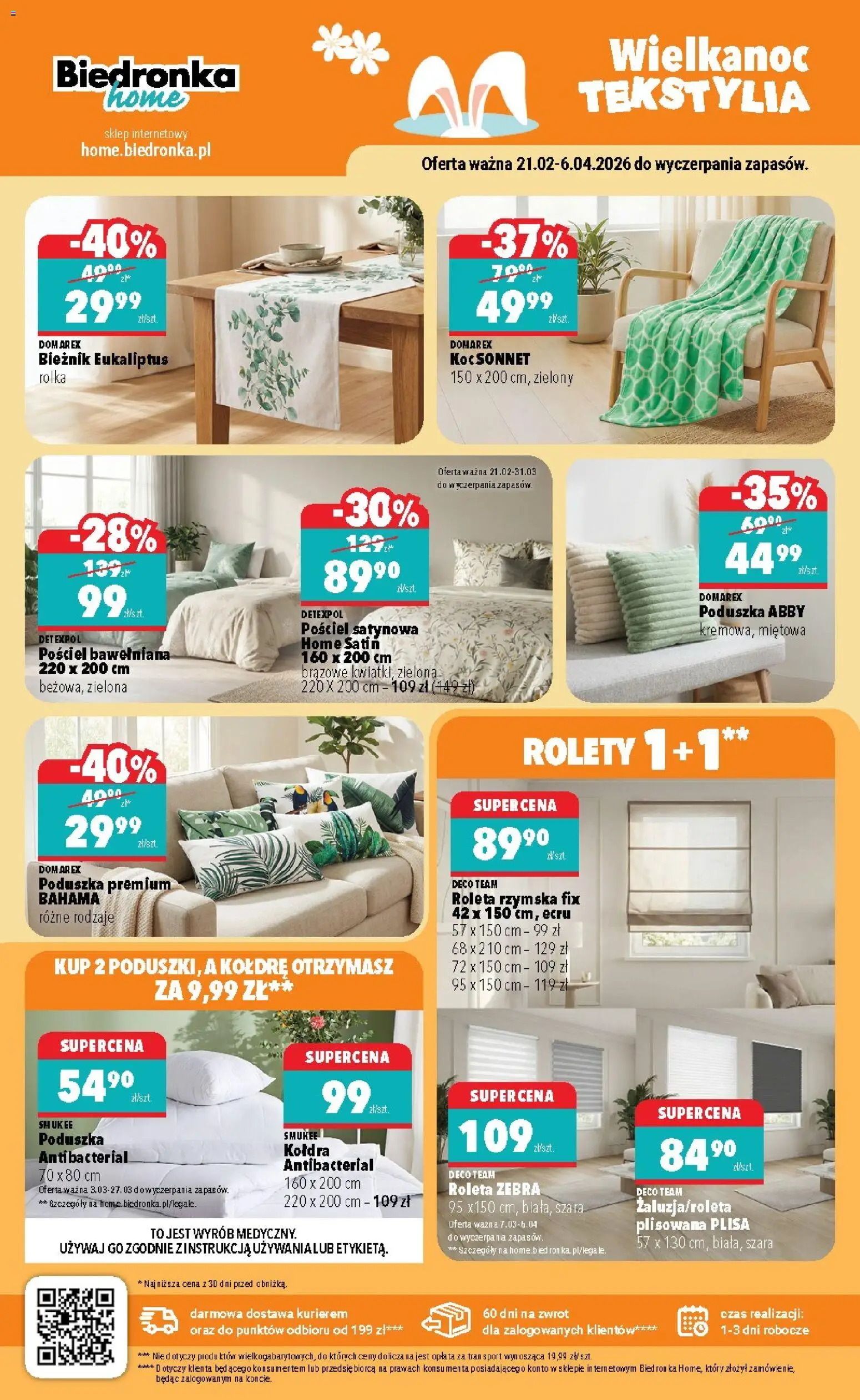 Biedronka gazetka - Home od 07.03.2026 | Strona: 2 | Produkty: Pościel, Poduszka, Roleta zebra, Rolety