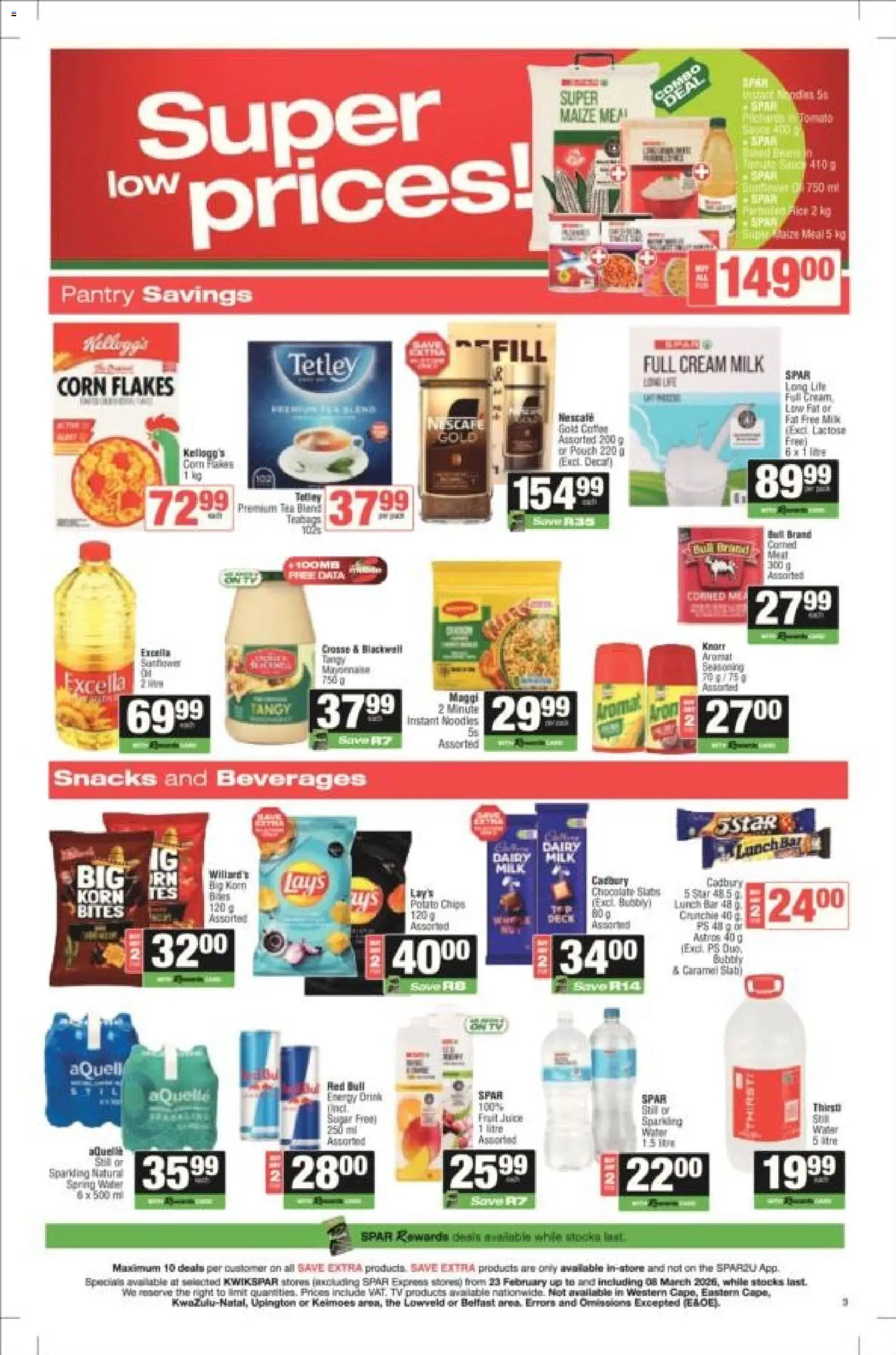 New KWIKSPAR catalogue – valid from 23.02.2026 | Page: 3 | Products: Corn, Milk, Noodles, Chips