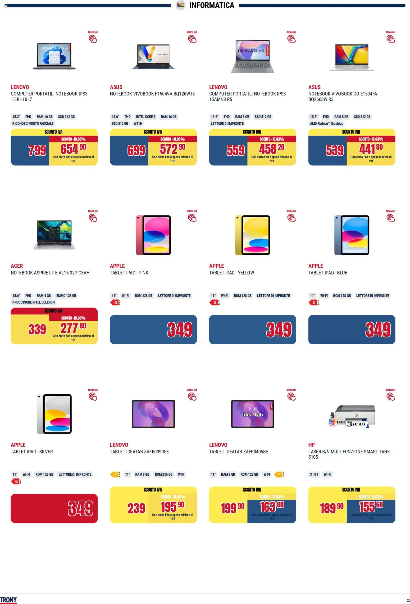Volantino Trony del 02.04.2026 | Pagina: 2 | Prodotti: Tablet, Computer, Fan, Ipad