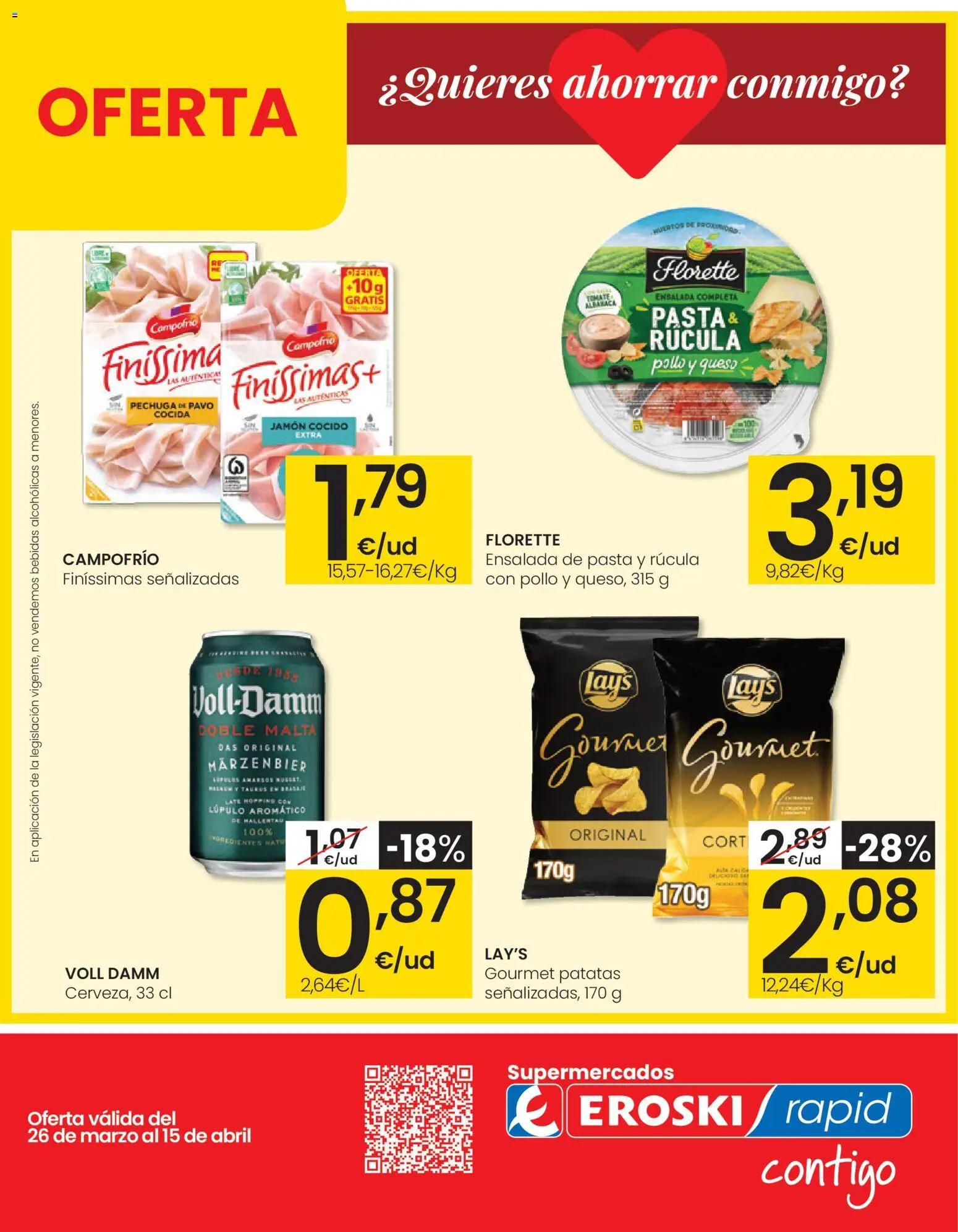 Eroski - ¿Quieres ahorrar conmigo? │ válido desde el 26.03.2026 | Página: 1 | Productos: Queso, Jamón cocido, Pasta, Ensalada