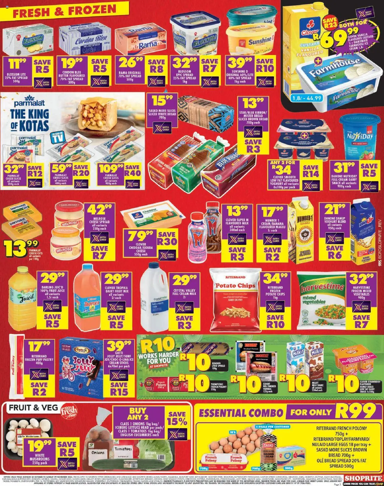 New Shoprite catalogue – valid from 20.10.2025 | Page: 3 | Products: Yoghurt, Juice, Onions, Fruit