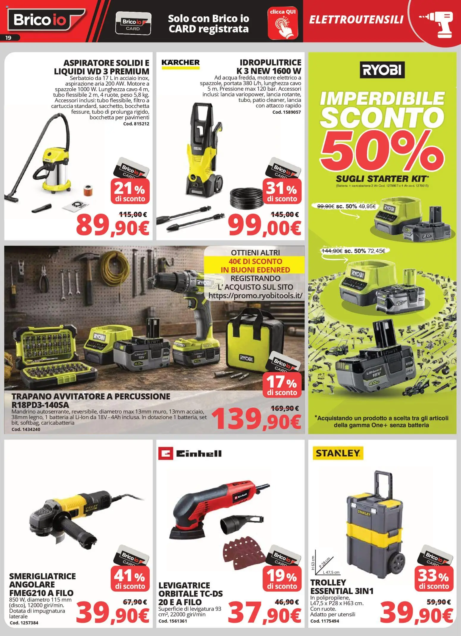 Volantino Brico io del 02.04.2026 | Pagina: 19 | Prodotti: Avvitatore, Trapano, Smerigliatrice, Caricabatterie