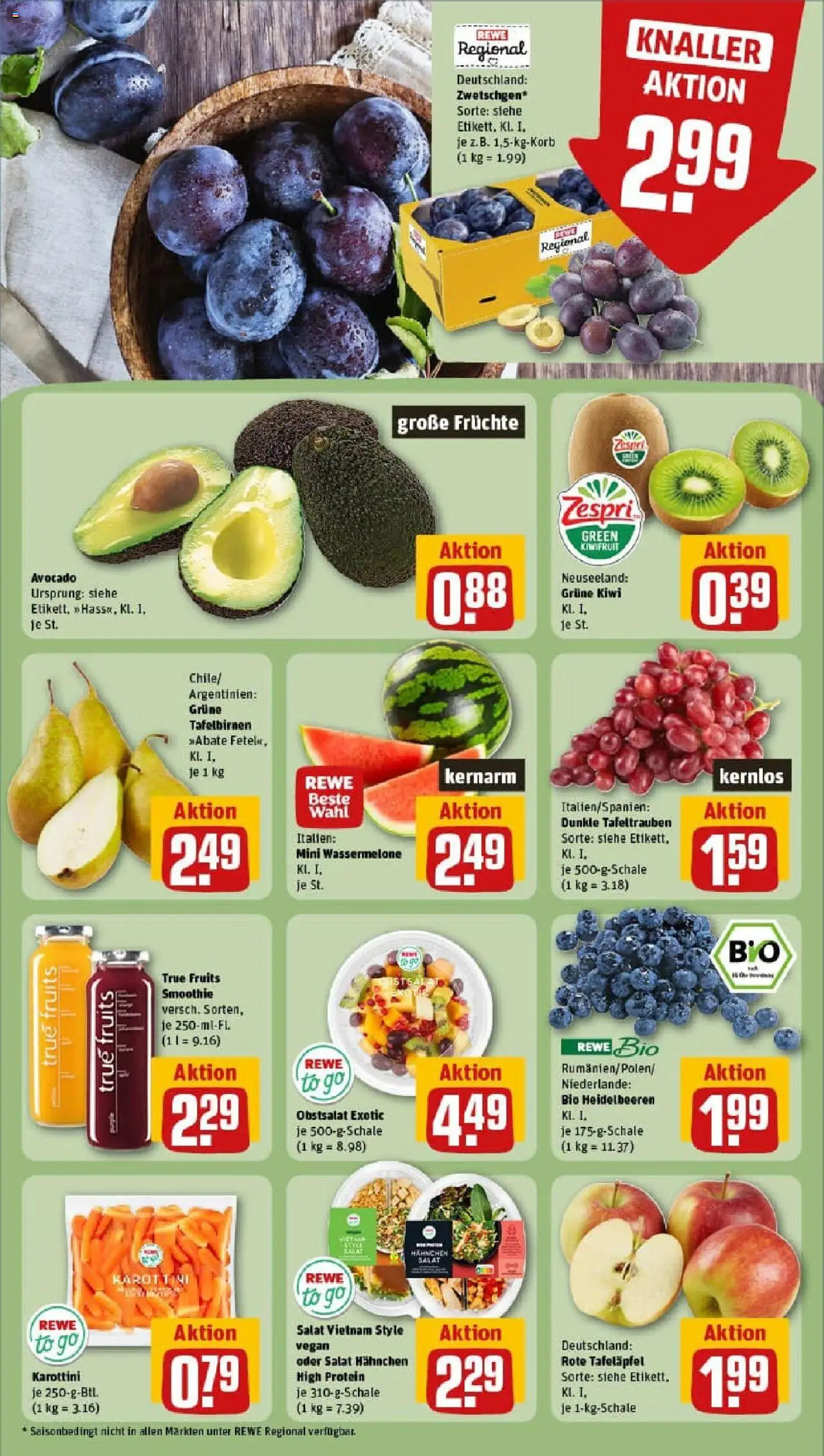 Rewe prospekt Berlin / Französisch Buchholz	 - gültig ab dem 27.07.2025 | Seite: 10 | Produkte: Hahnchen, Heidelbeeren, Kiwi, Salat