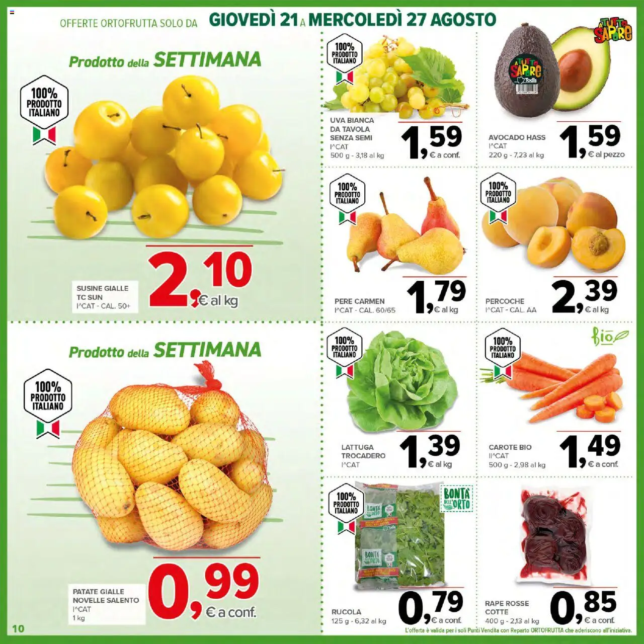 Volantino Todis del 21.08.2025 | Pagina: 10 | Prodotti: Avocado, Patate, Carote, Susine